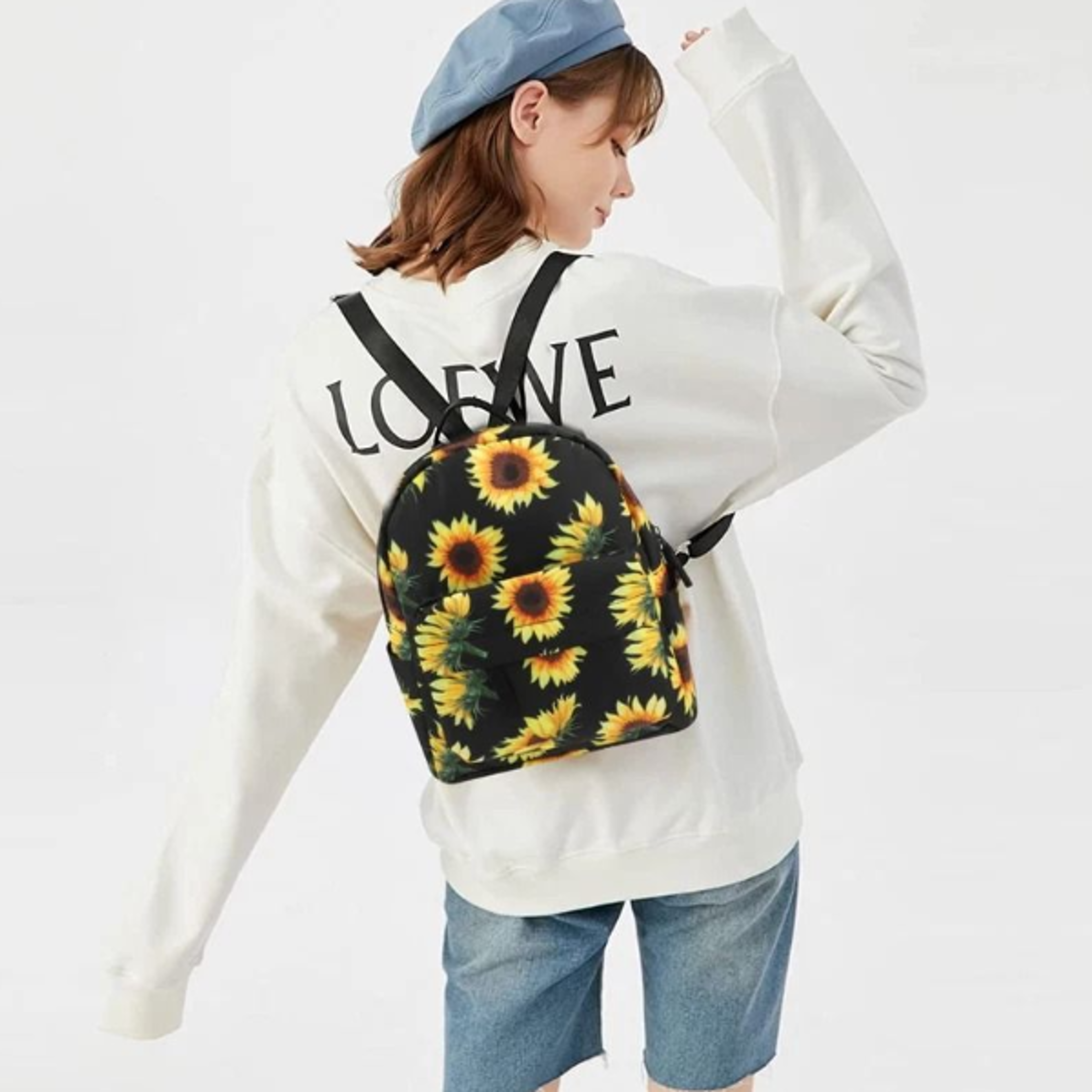 mini waterproof sunflower backpack – stylish women shoulder purse for travel and casual outings