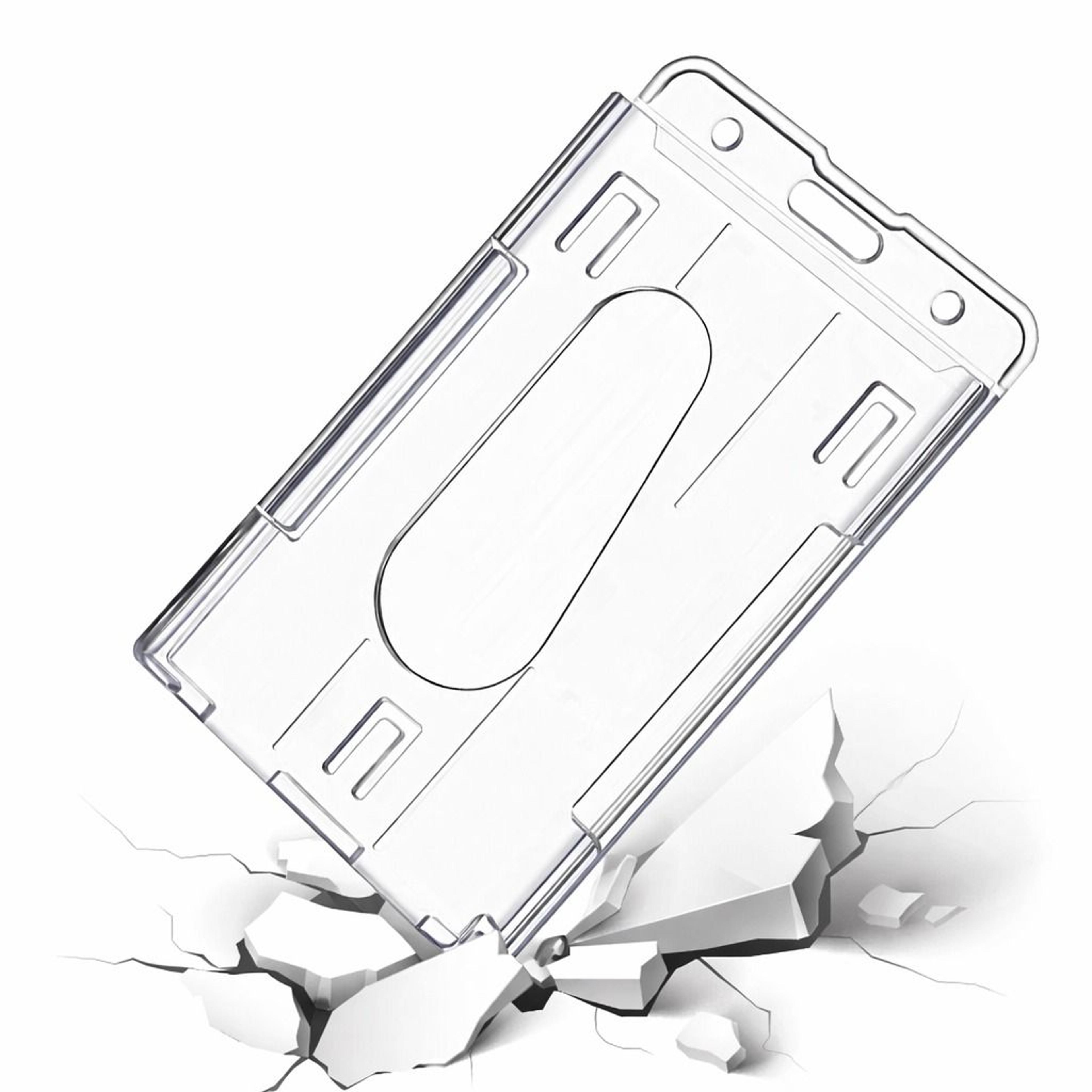 clear id badge holder - durable plastic protector for vertical id cards | slim hard case