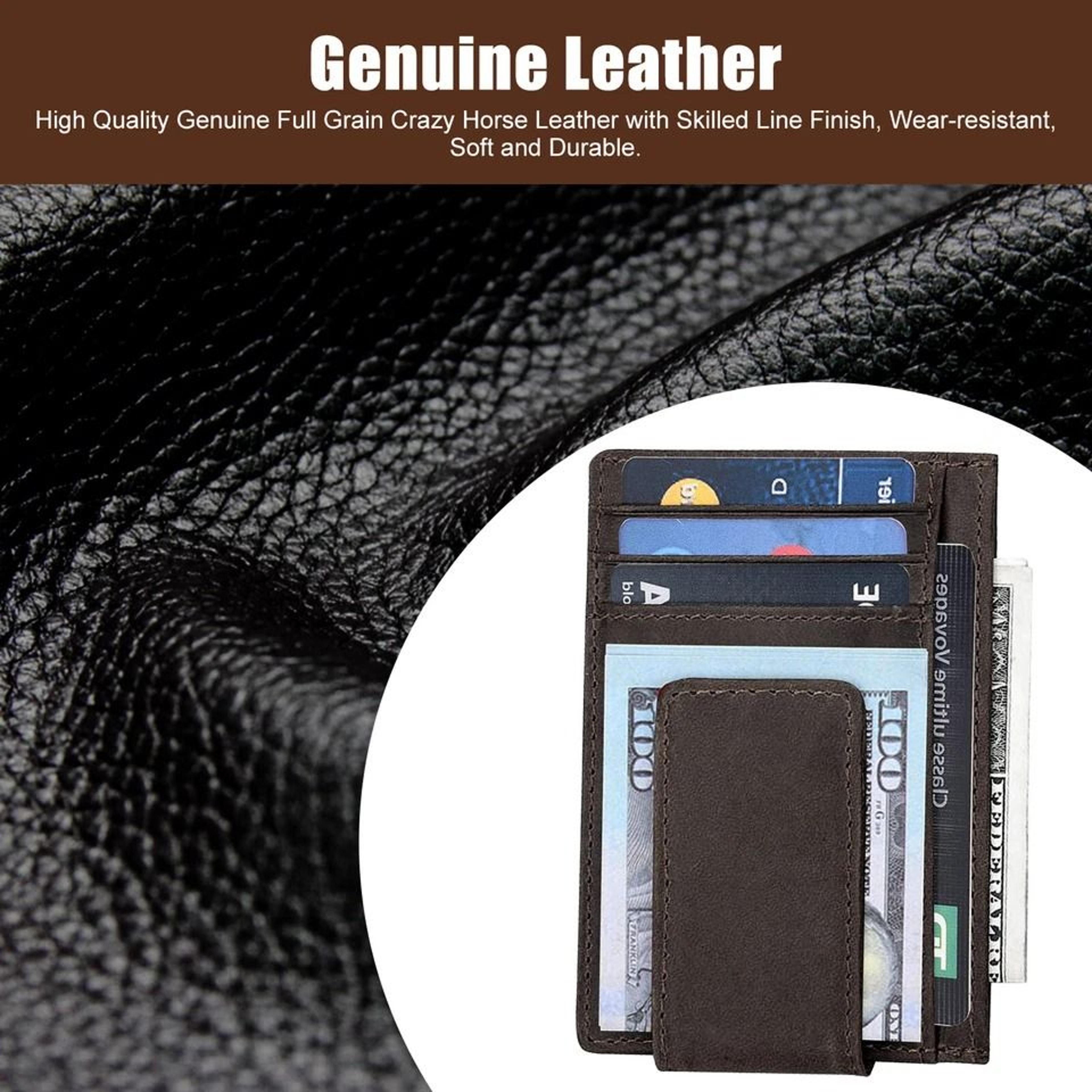 Men Leather Money Clip Wallet  Slim Front Pocket Magnetic ID  Credit Card Holder 6