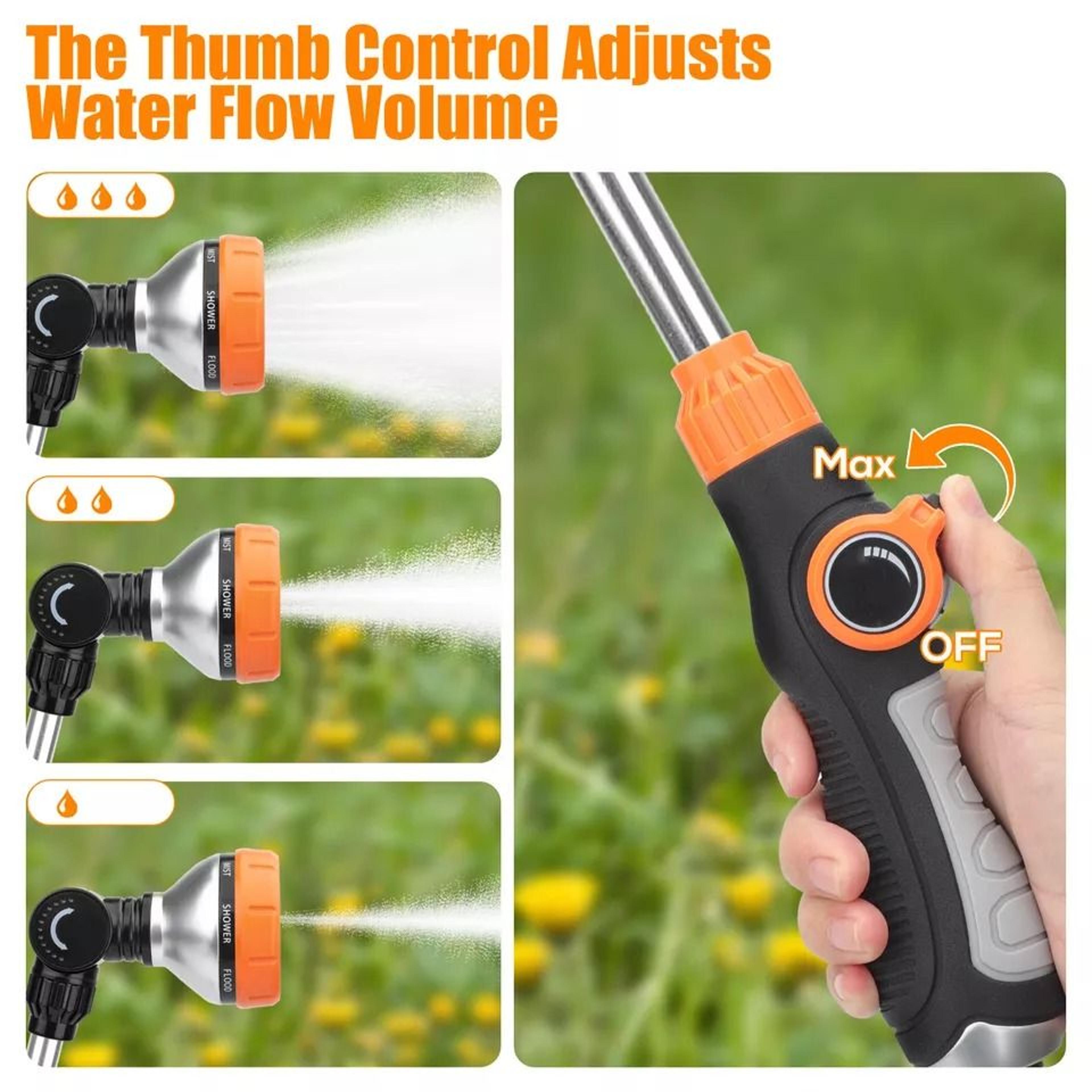 Heavy Duty Metal Watering Wand For Garden Hose  Ratcheting Head With Watering Patterns 5
