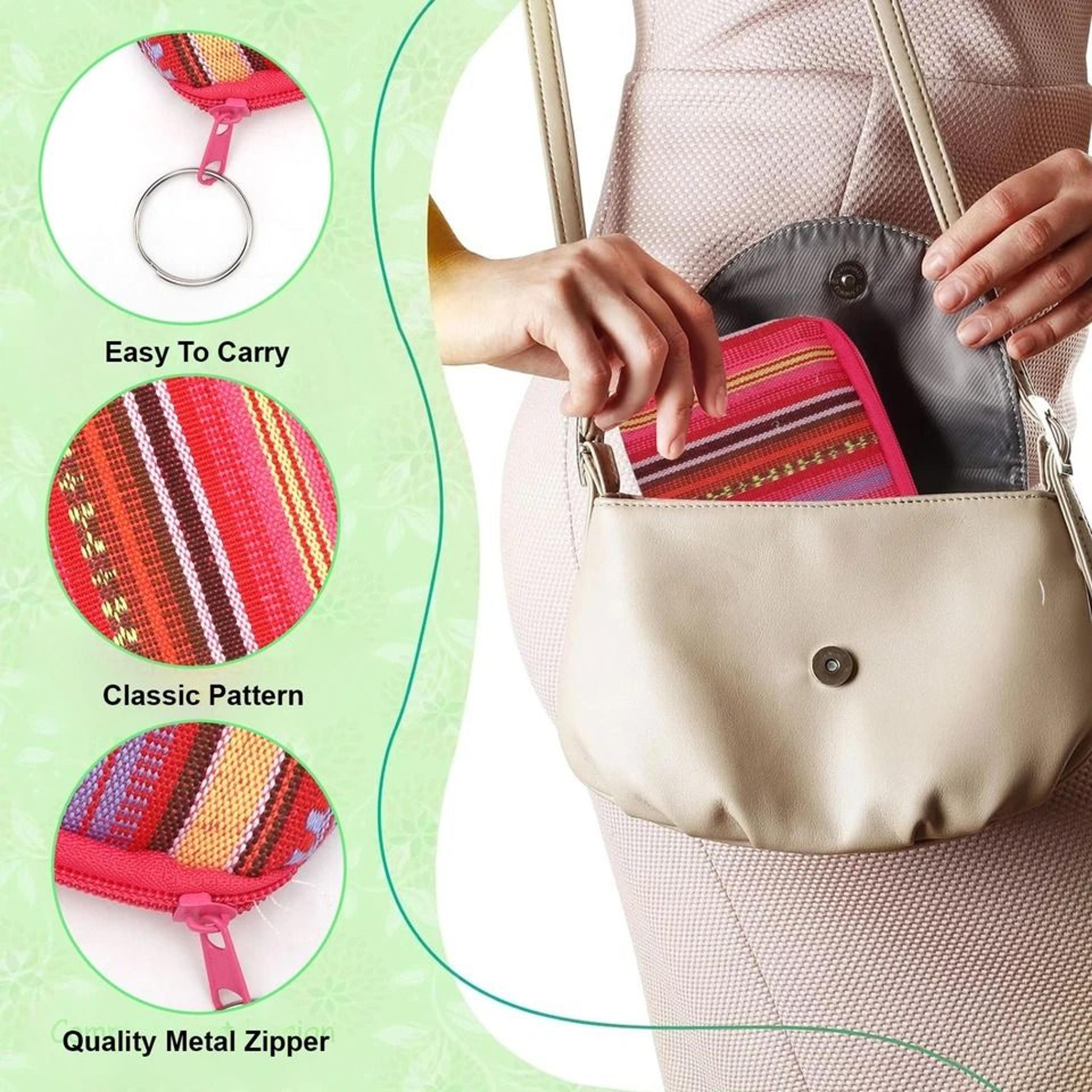 Mini Canvas Clutch Wallet With Keychain  Zipper Coin Purse For Women  Girls Compact Storage Organiz 2