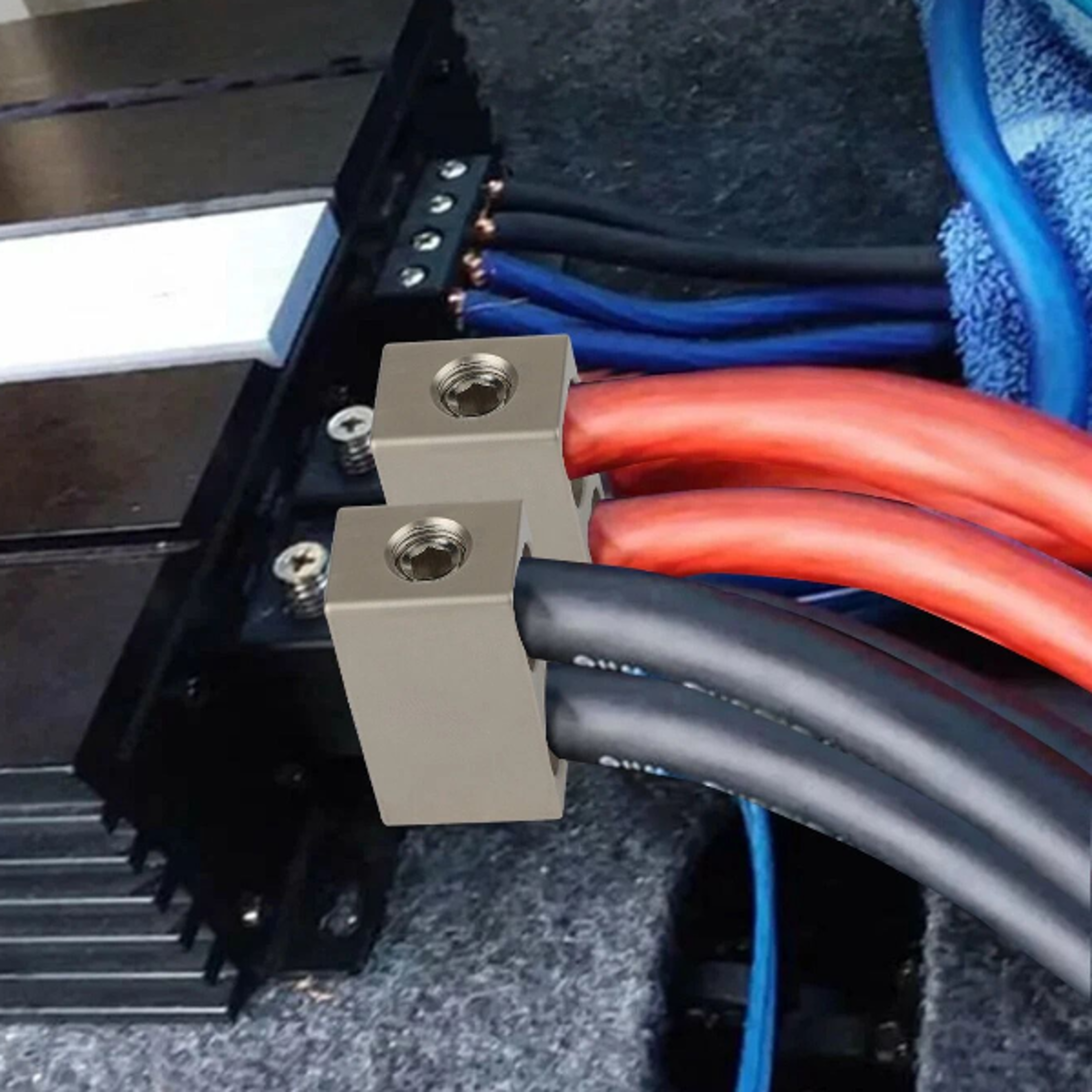 car audio power/ground dual gauge offset amp input reducer