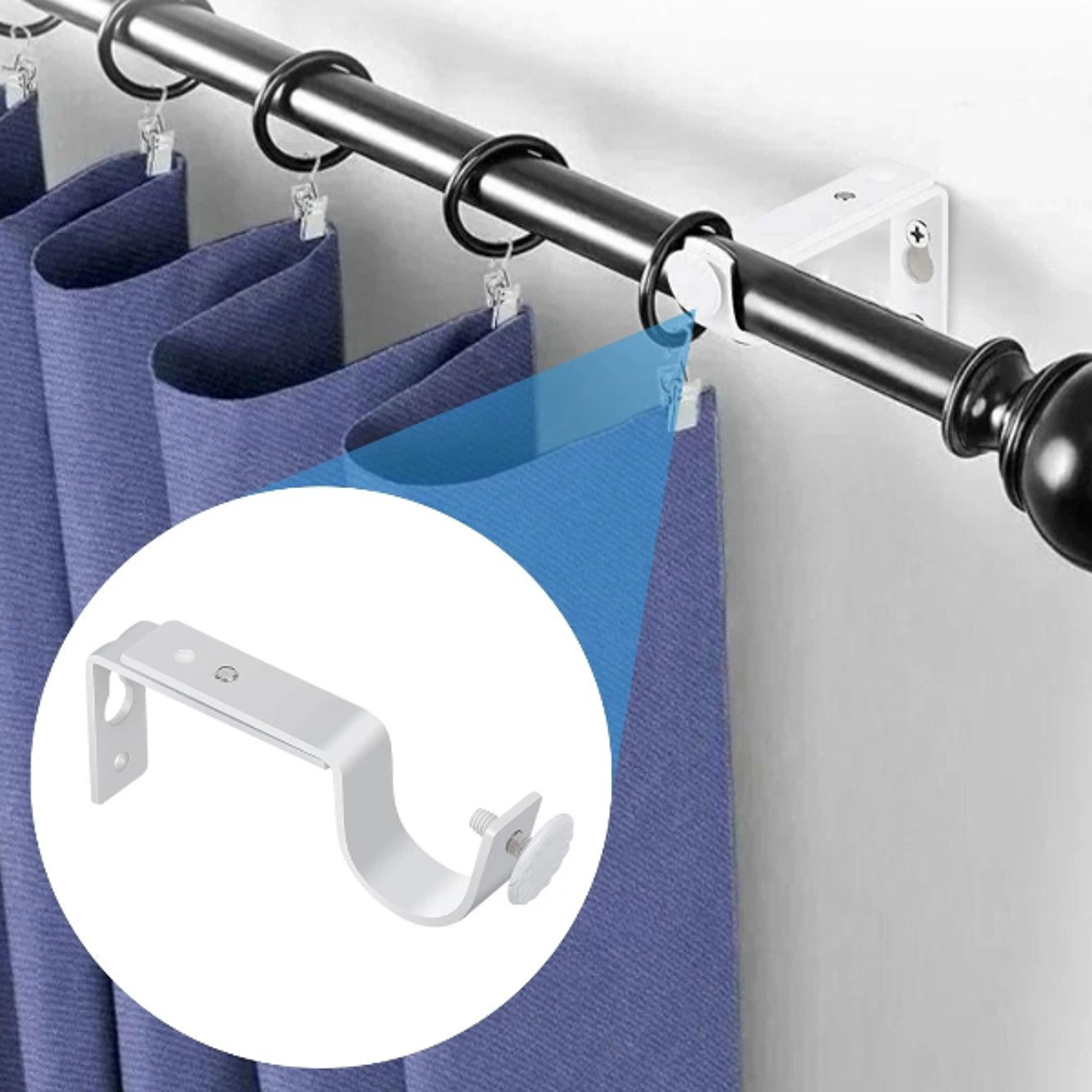 white adjustable curtain bracket rod holders - wall-mount, hole-free design