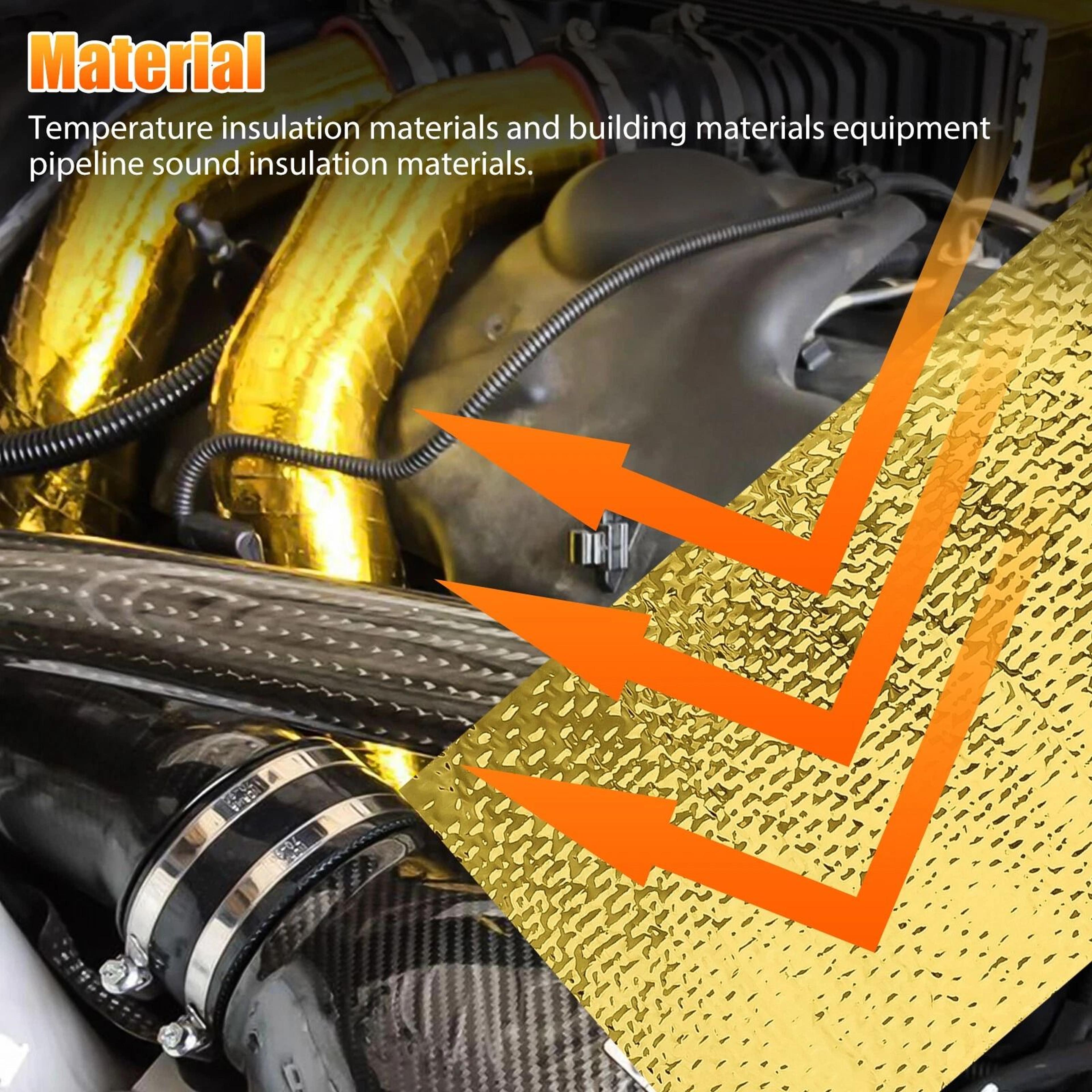 Gold Reflective Heat Shield Wrap Tape  Selfadhesive High Temperature Insulation For Automotive  Ind 4