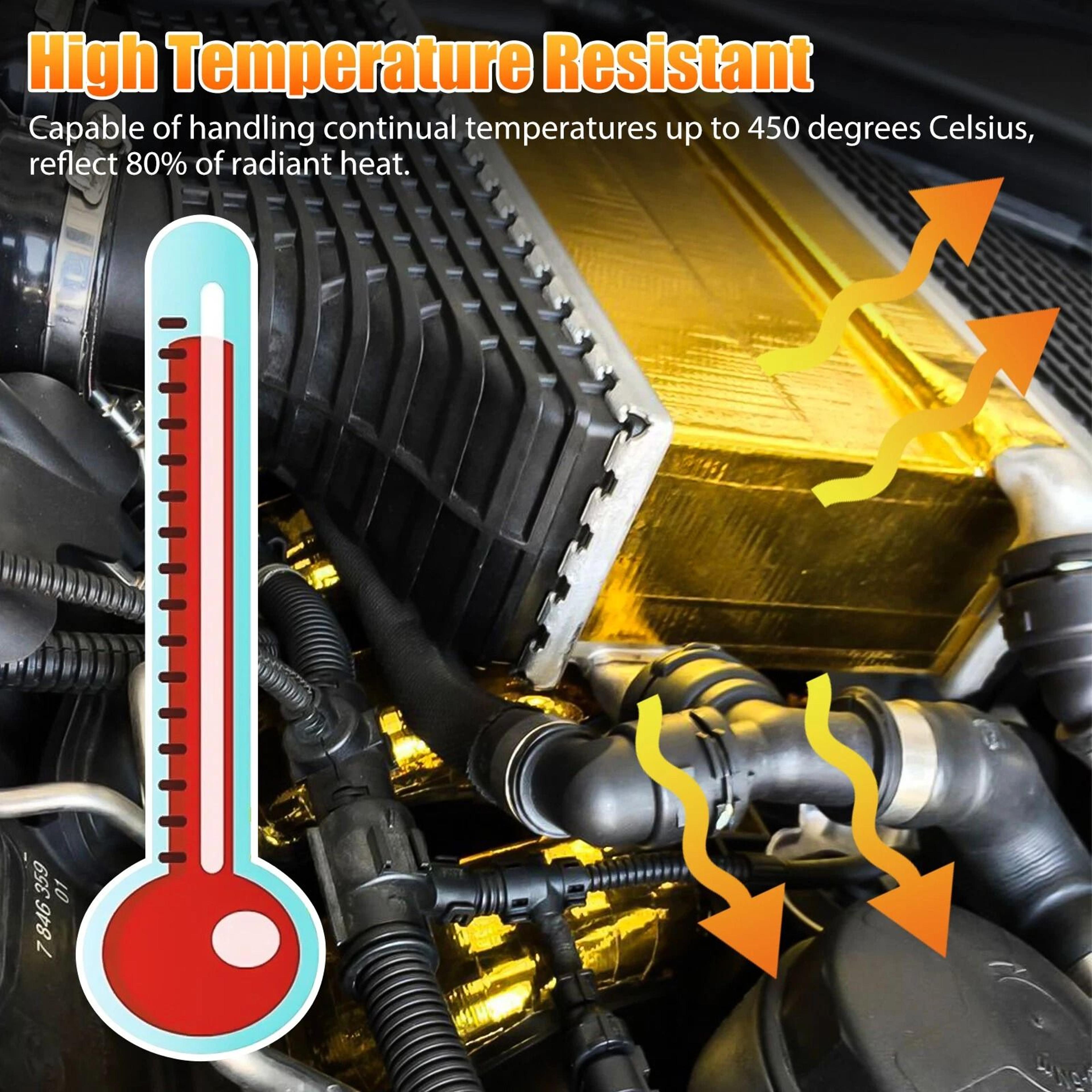 Gold Reflective Heat Shield Wrap Tape  Selfadhesive High Temperature Insulation For Automotive  Ind 5