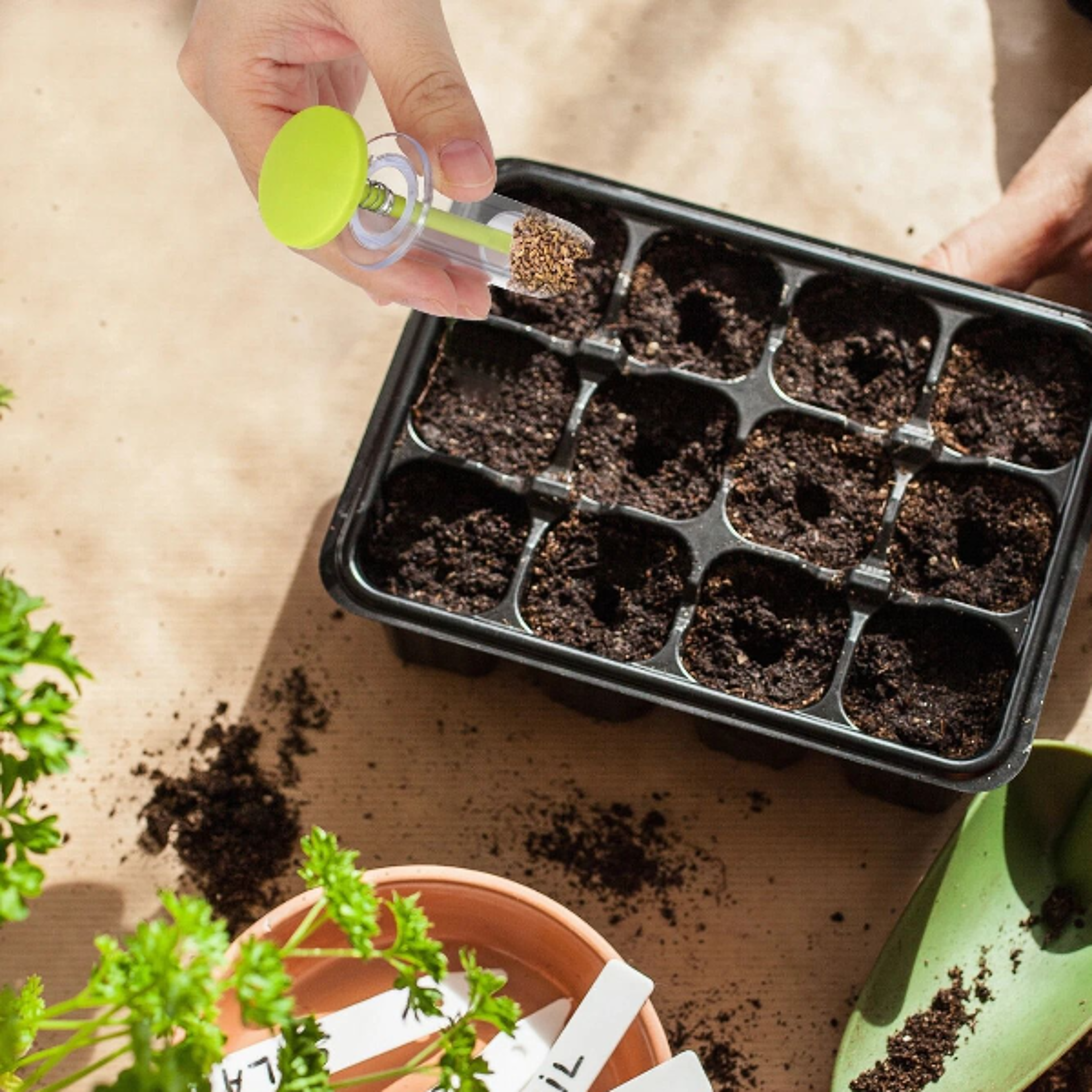 adjustable handle bulb planter set – easy garden seed sower dispenser for efficient planting
