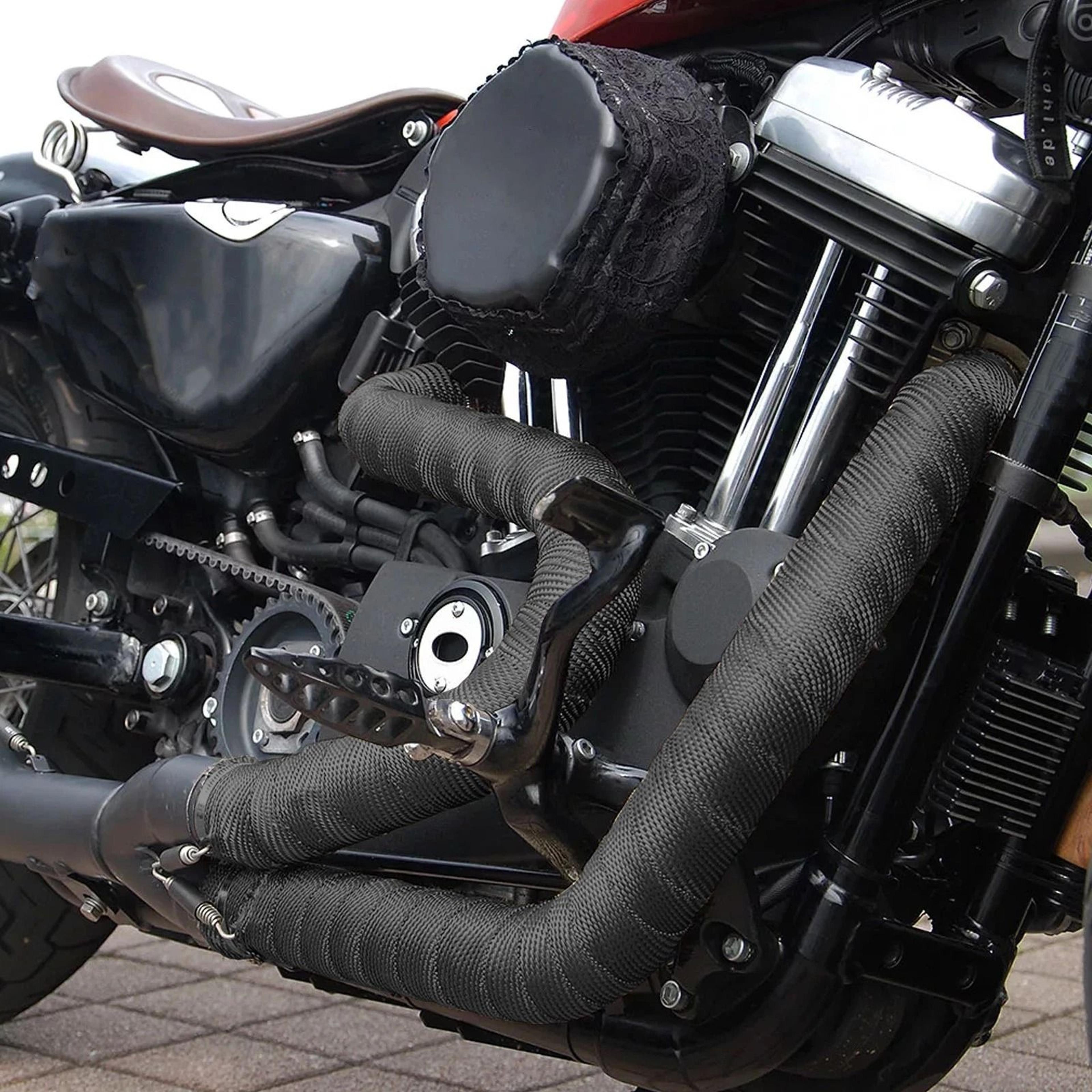 exhaust heat protection wrap kit - insulation tape with ties & gloves for motorcycles, cars & more