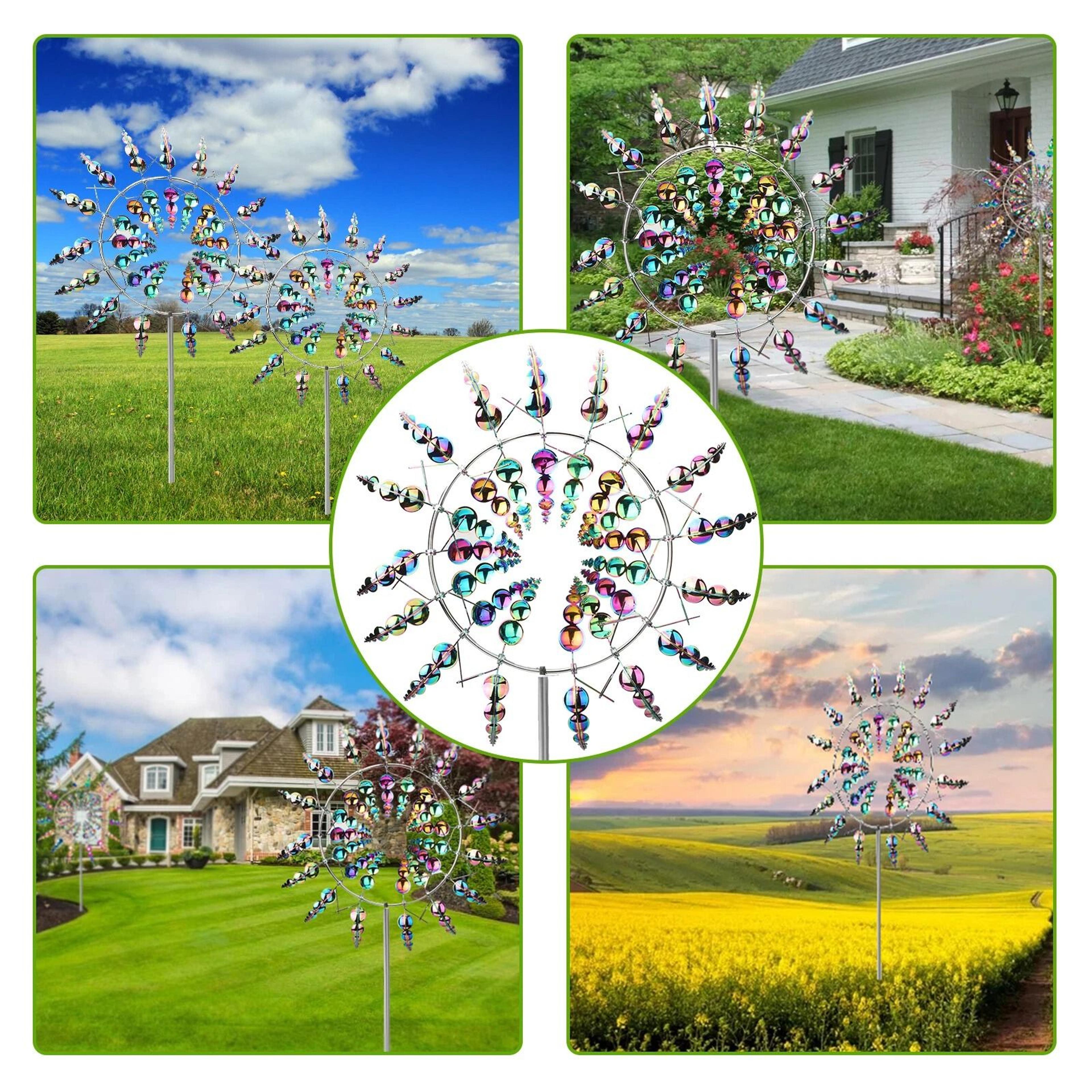 Magical Colorful WindPowered Kinetic Metal Windmill Sculpture For Garden  Patio 4