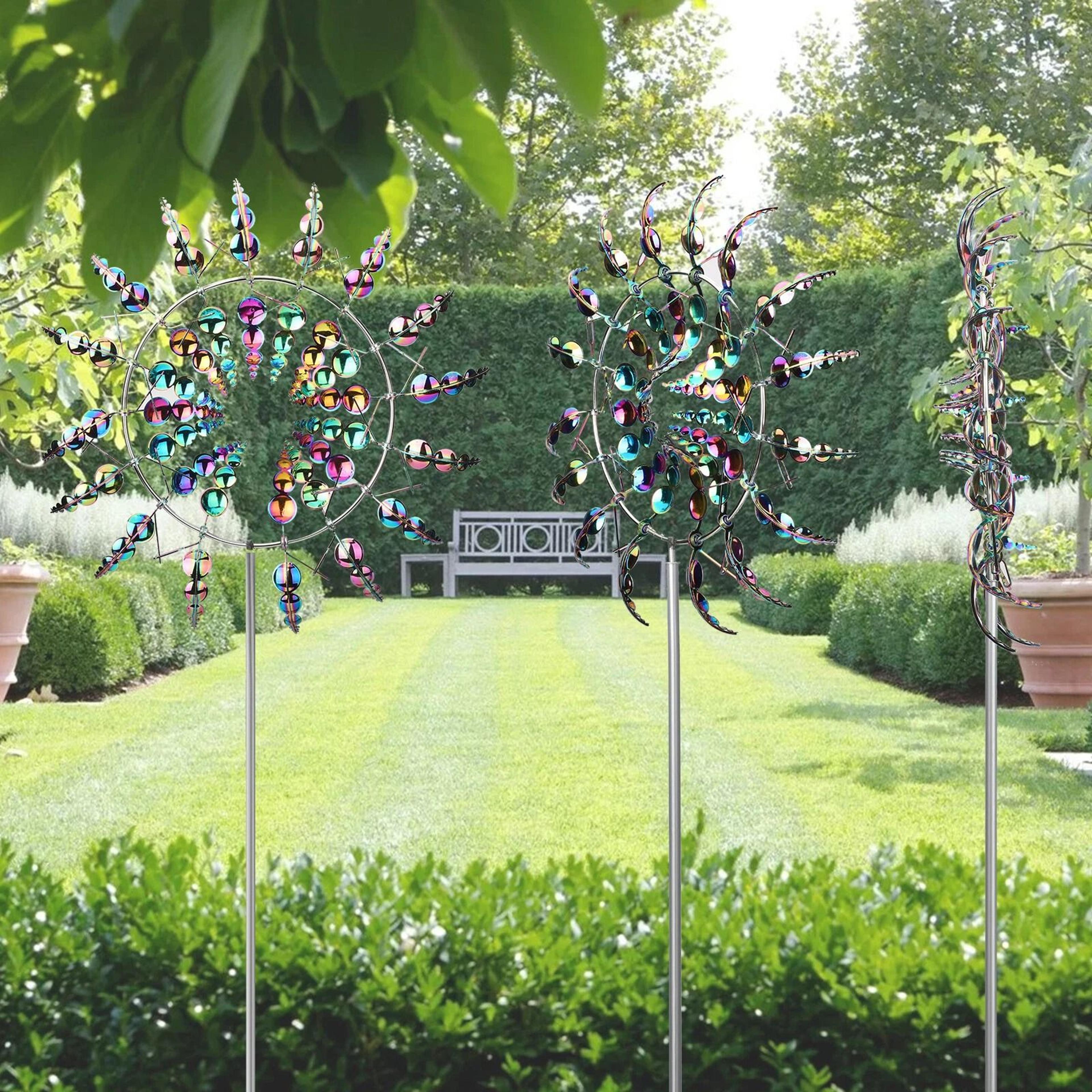 Magical Colorful WindPowered Kinetic Metal Windmill Sculpture For Garden  Patio 7
