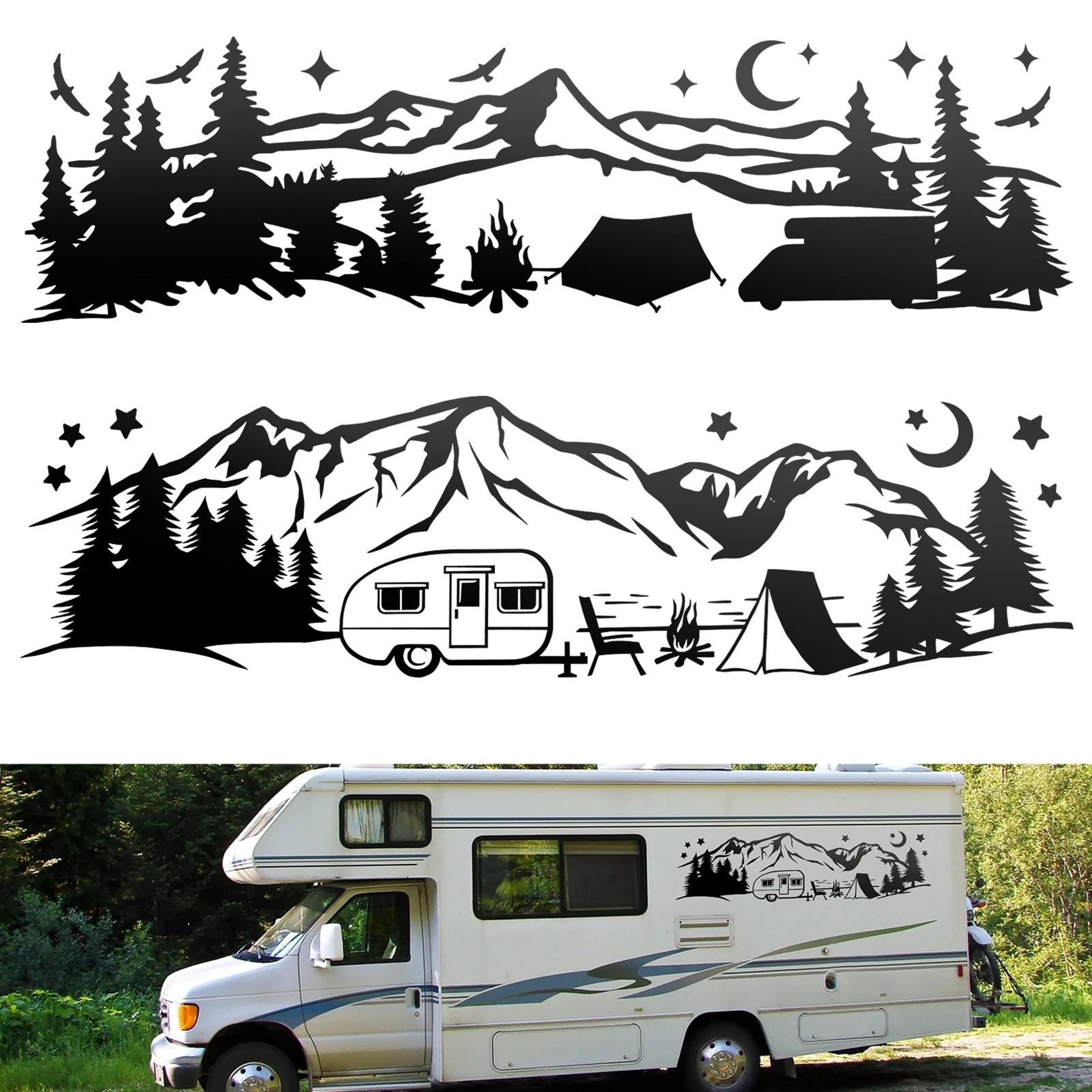 mountain tree forest camping vinyl decals for car - adventure outdoor sticker for suv, truck & off-road vehicles