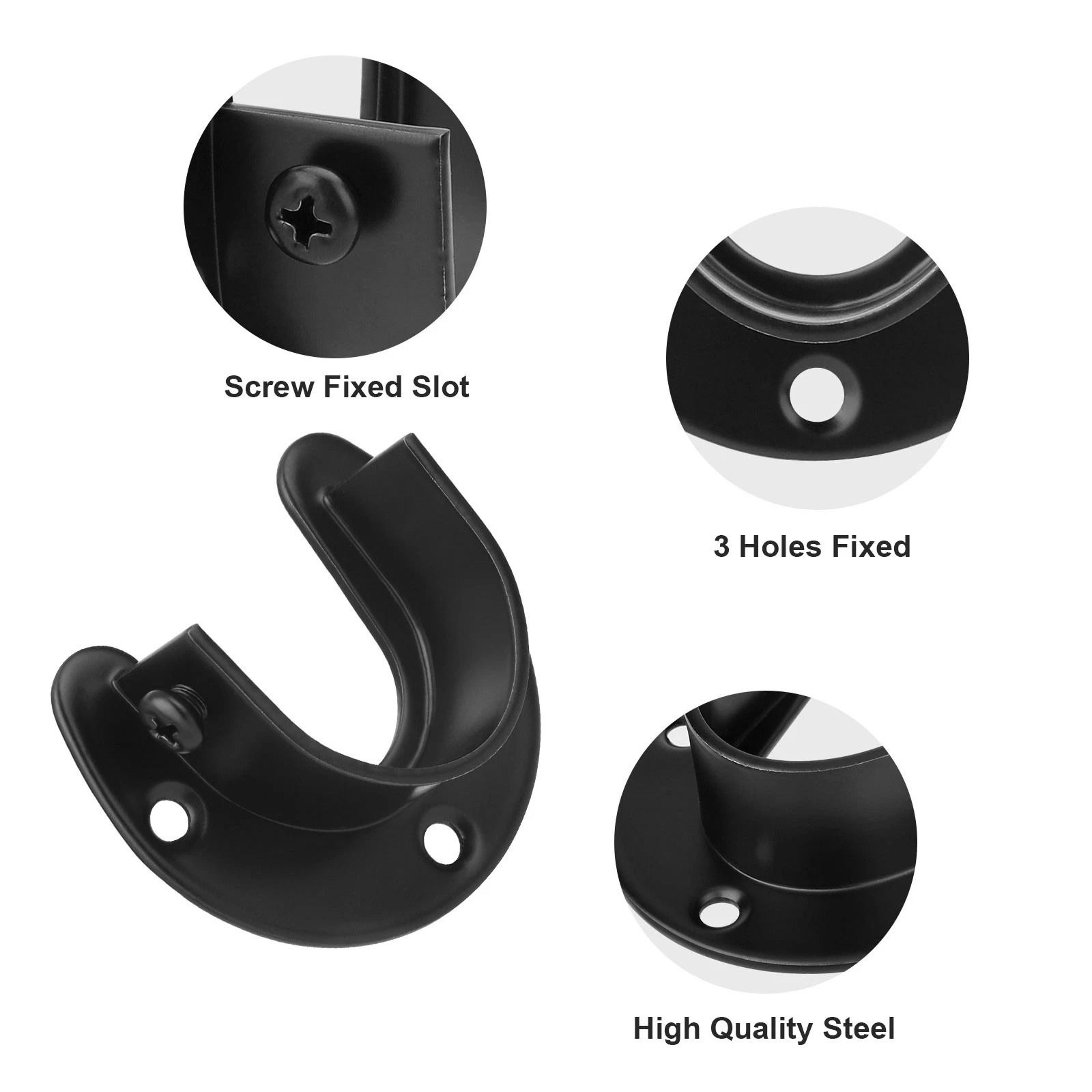 Stainless Steel Closet Rod Bracket Set  Black Pole Holder With Screws For Wardrobe Curtain And Laun 4