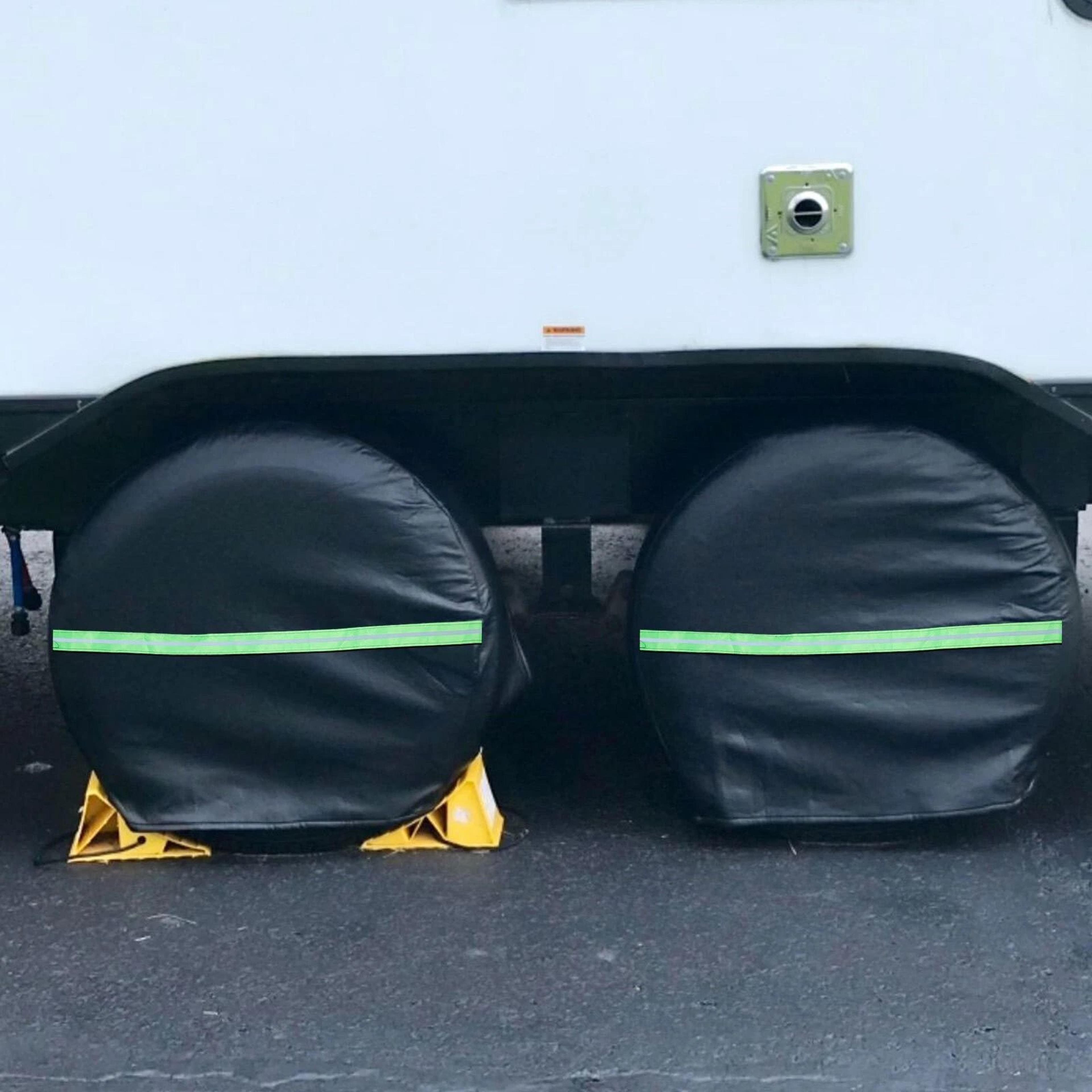 waterproof tire covers with green reflective strips – premium wheel protectors for all vehicles