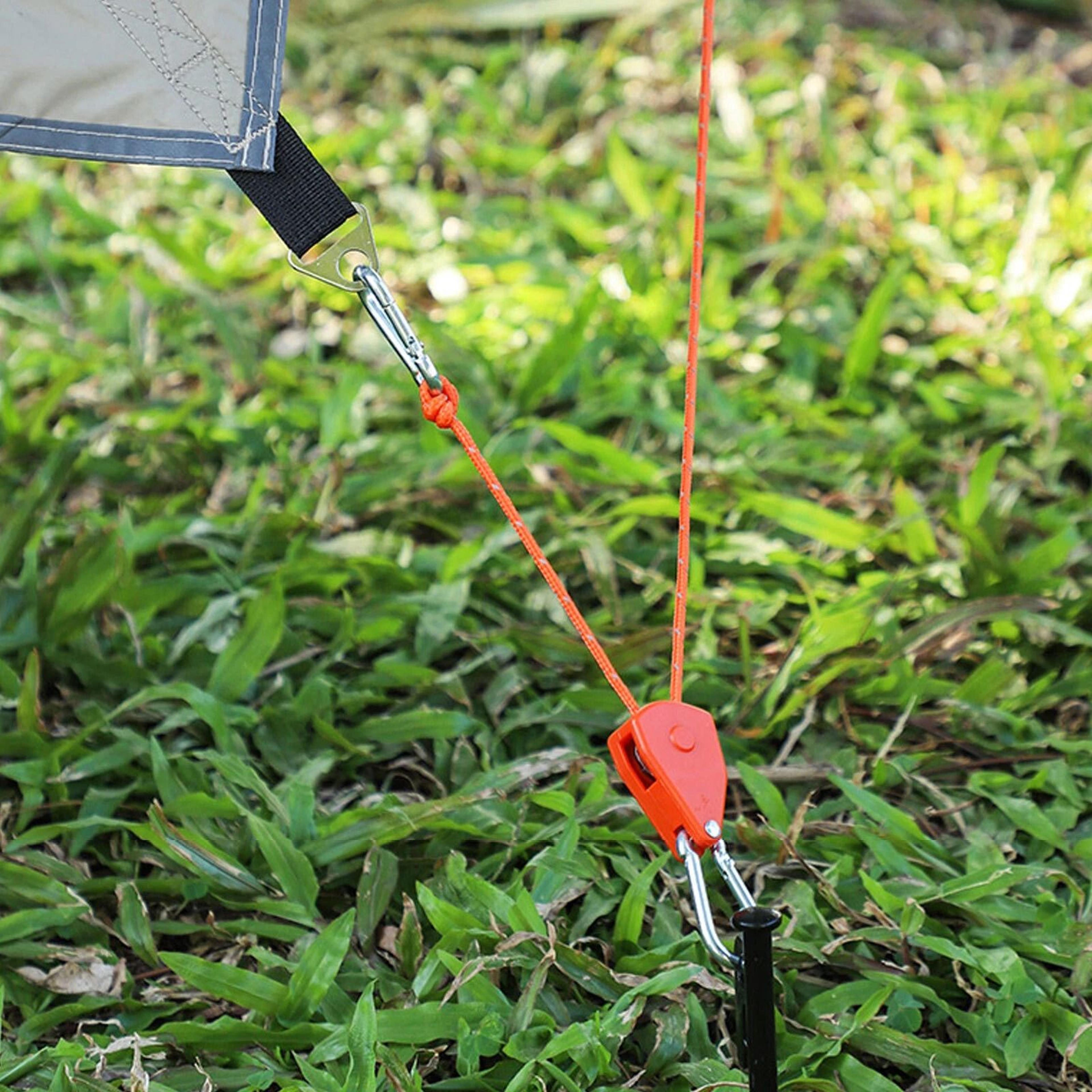 tent rope pulley kit with reflective cord and adjustable ratchet hanger – camping and diy use