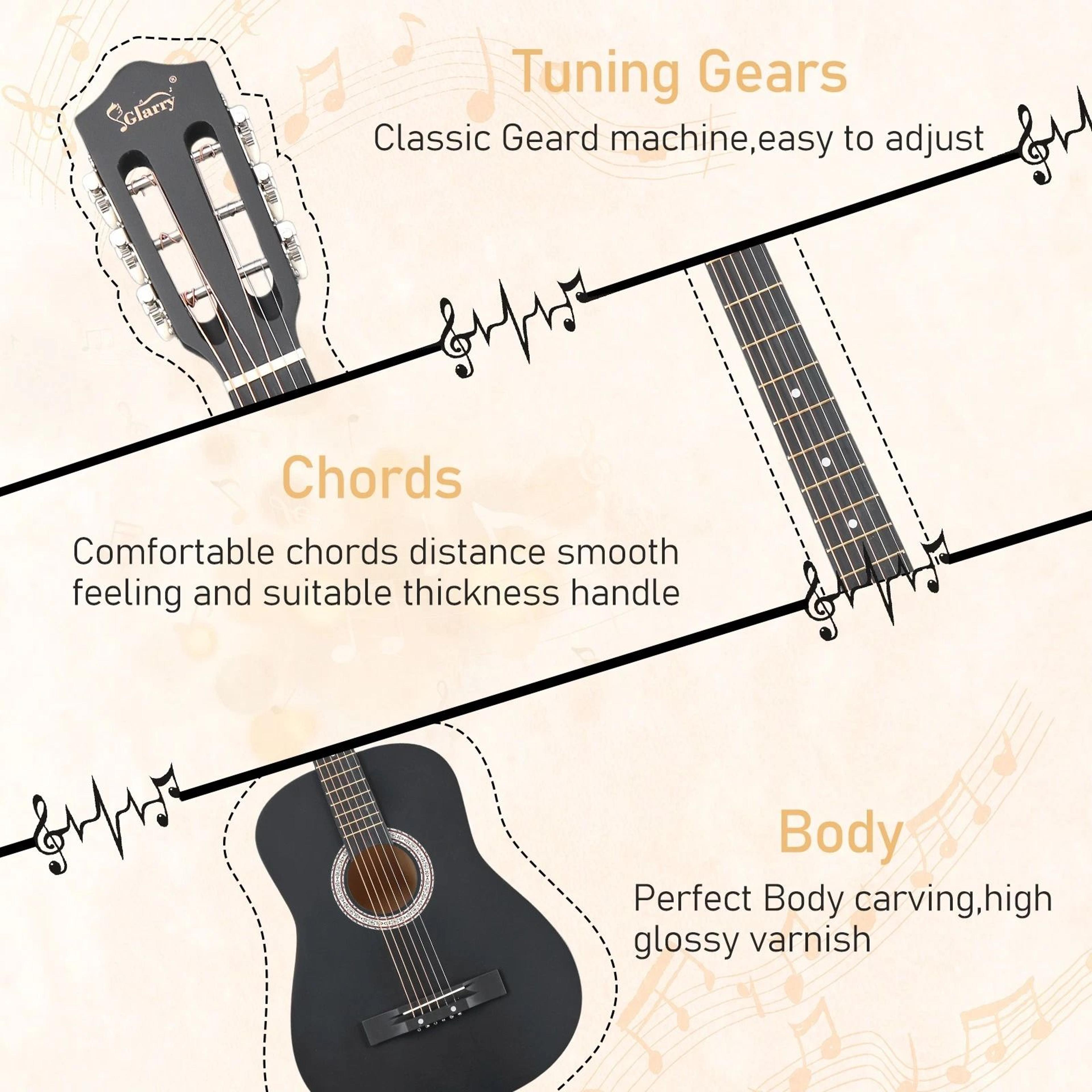 Round Acoustic Guitar Set Tuner Strings And Picks  Perfect For Beginners 3