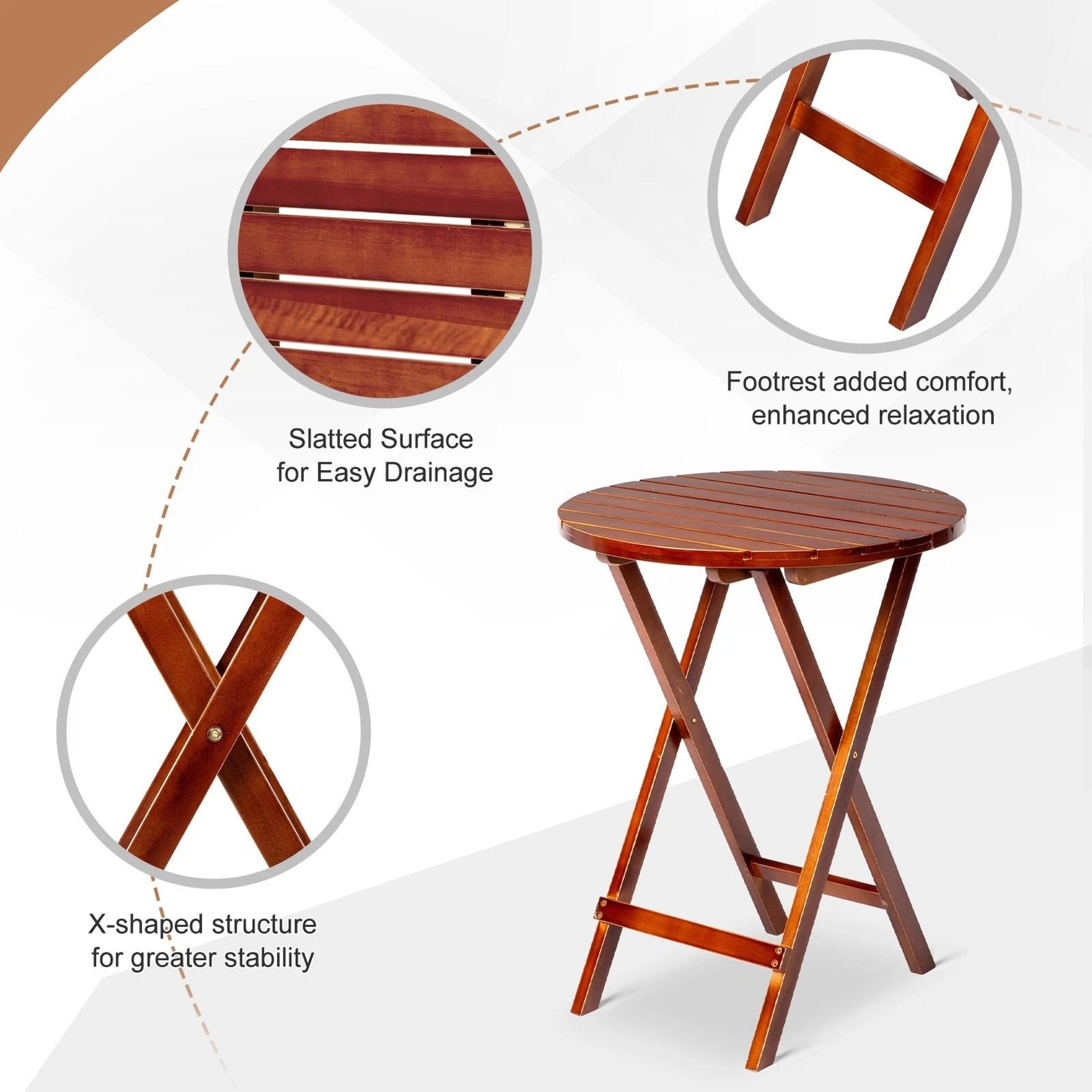 Teak Wooden Folding Side Bistro Table  Versatile Garden Table Round Patio Table 3