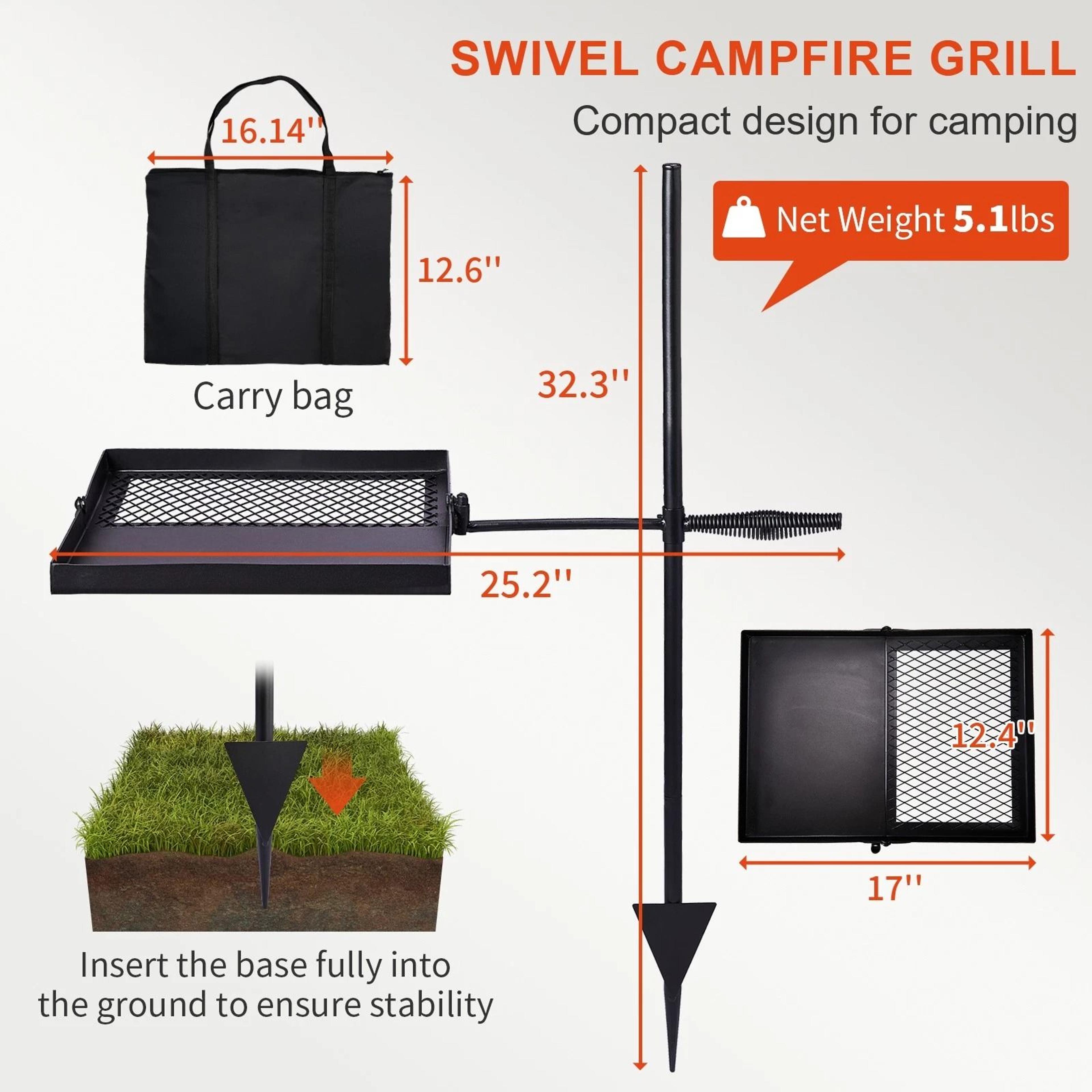 Heavy Duty Steel Swivel Campfire Grill  Foldable  Adjustable Outdoor Fire Cook Grate For Camping 2