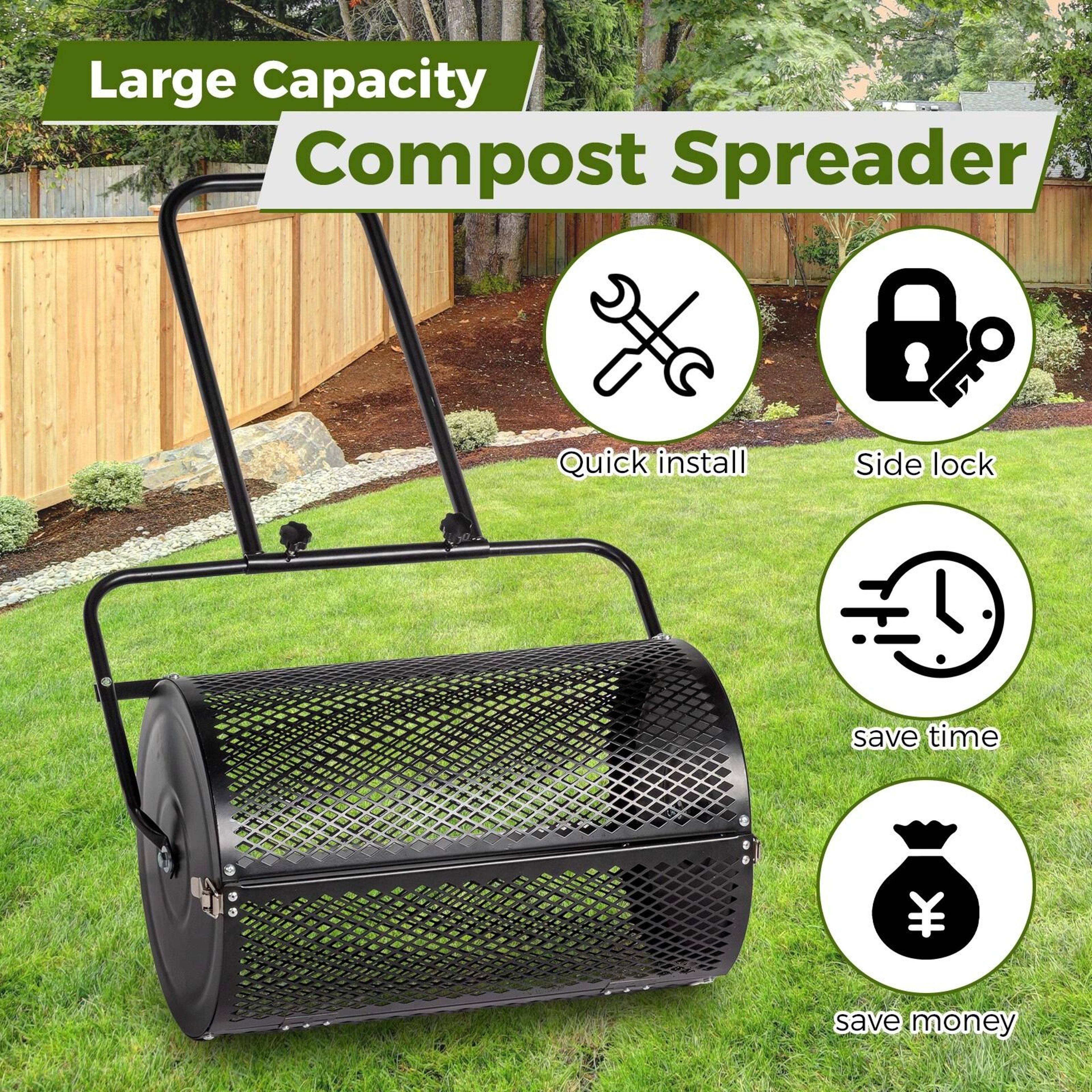 Compost Spreader Peat Moss Roller Lawn Spreader  Efficient Lawn Care HeavyDuty Ergonomic Handle 1