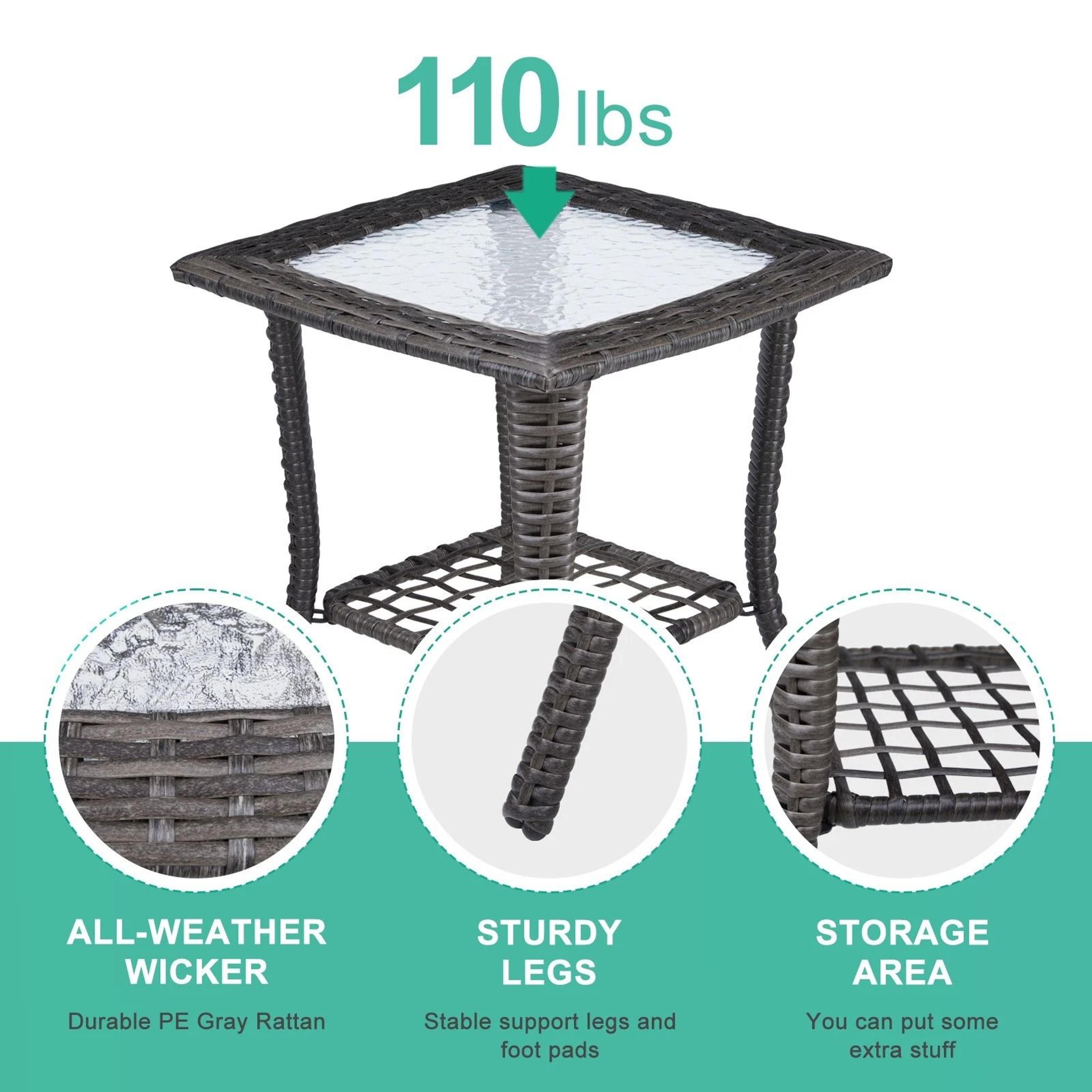 Outdoor Side Table For Patio Porch  Balcony  AllWeather Coffee Bistro Table With Storage  Easy Asse 5