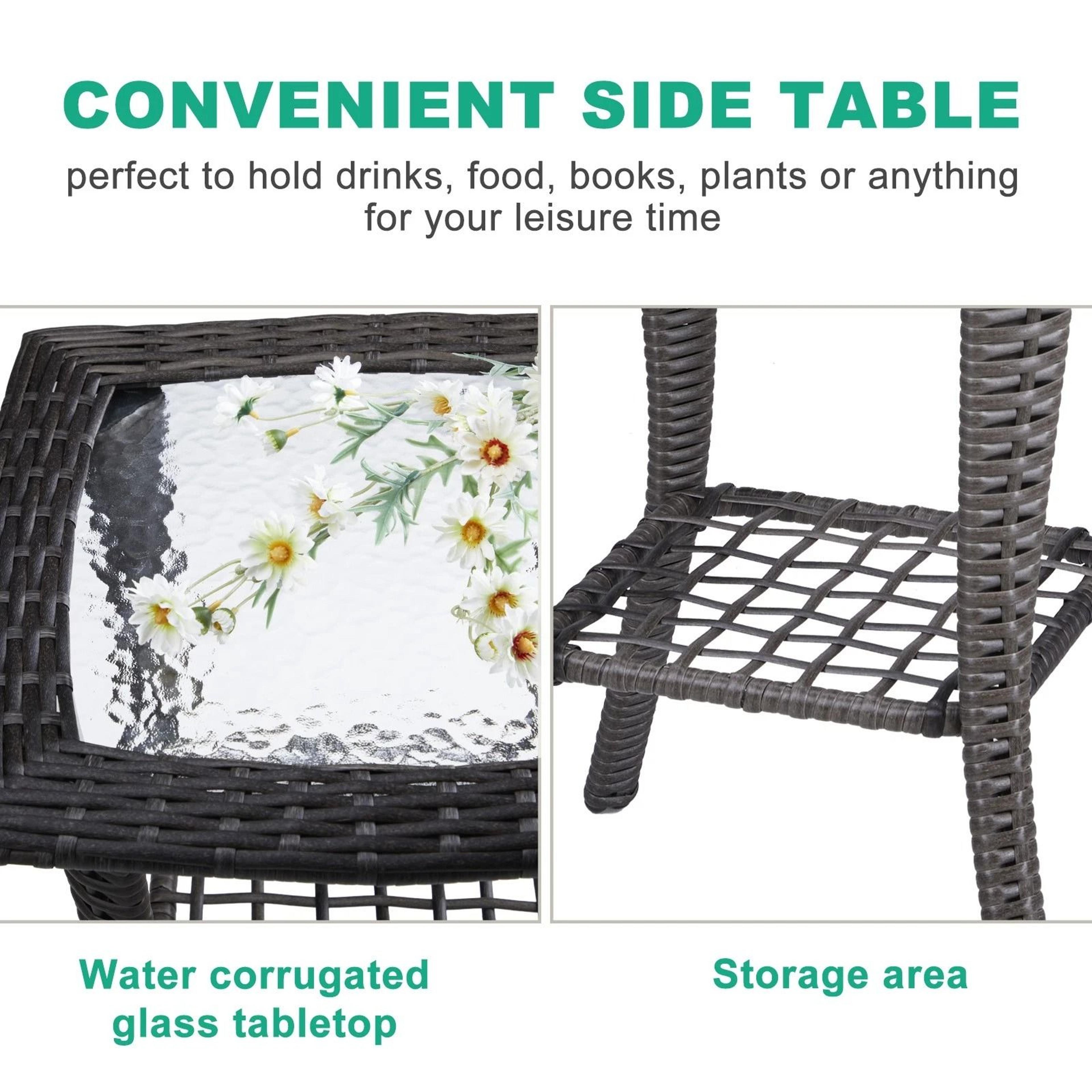 Outdoor Side Table For Patio Porch  Balcony  AllWeather Coffee Bistro Table With Storage  Easy Asse 6