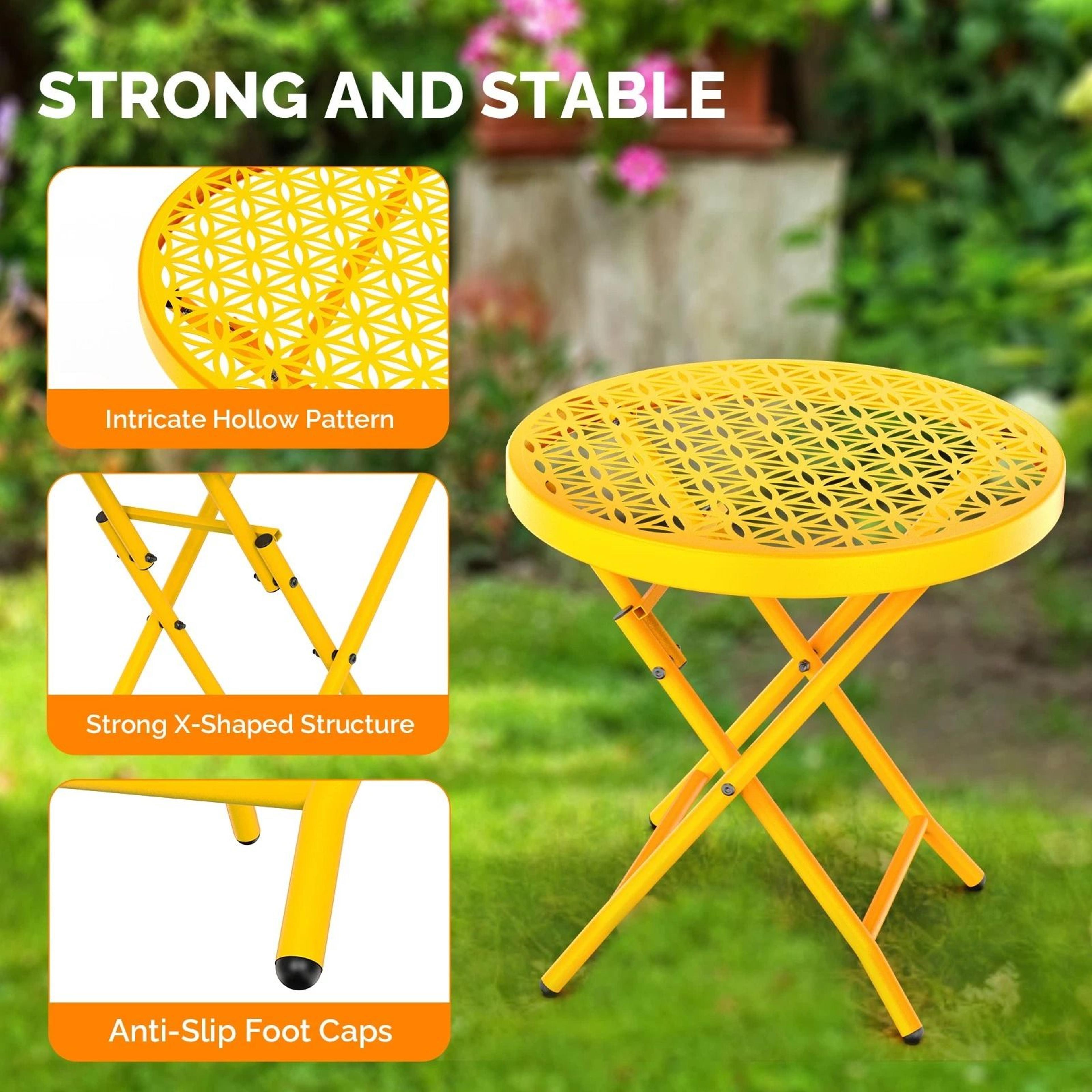 Folding Patio Side Table  Sturdy Outdoor Dining Table With Modern Floral Design 1