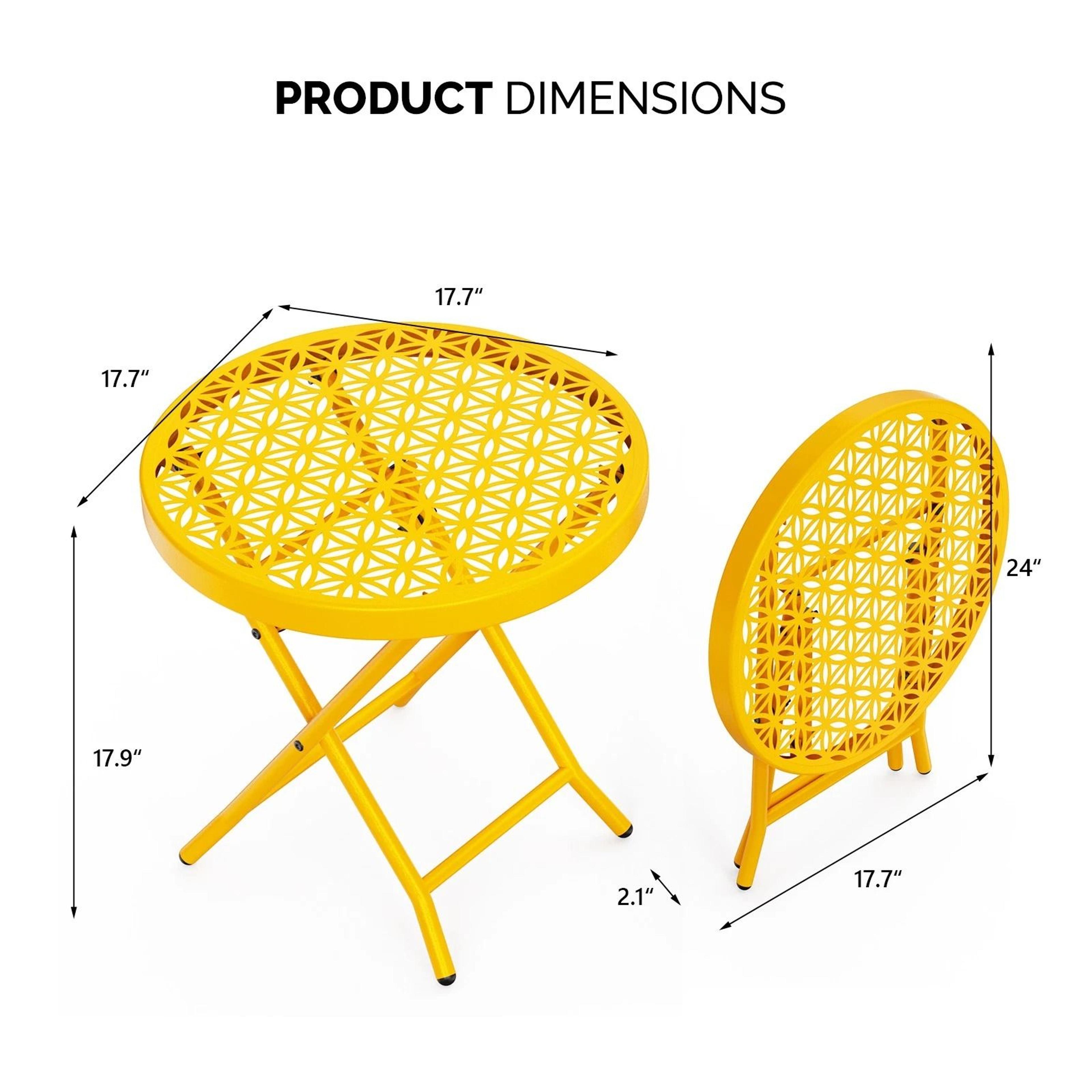 Folding Patio Side Table  Sturdy Outdoor Dining Table With Modern Floral Design 5