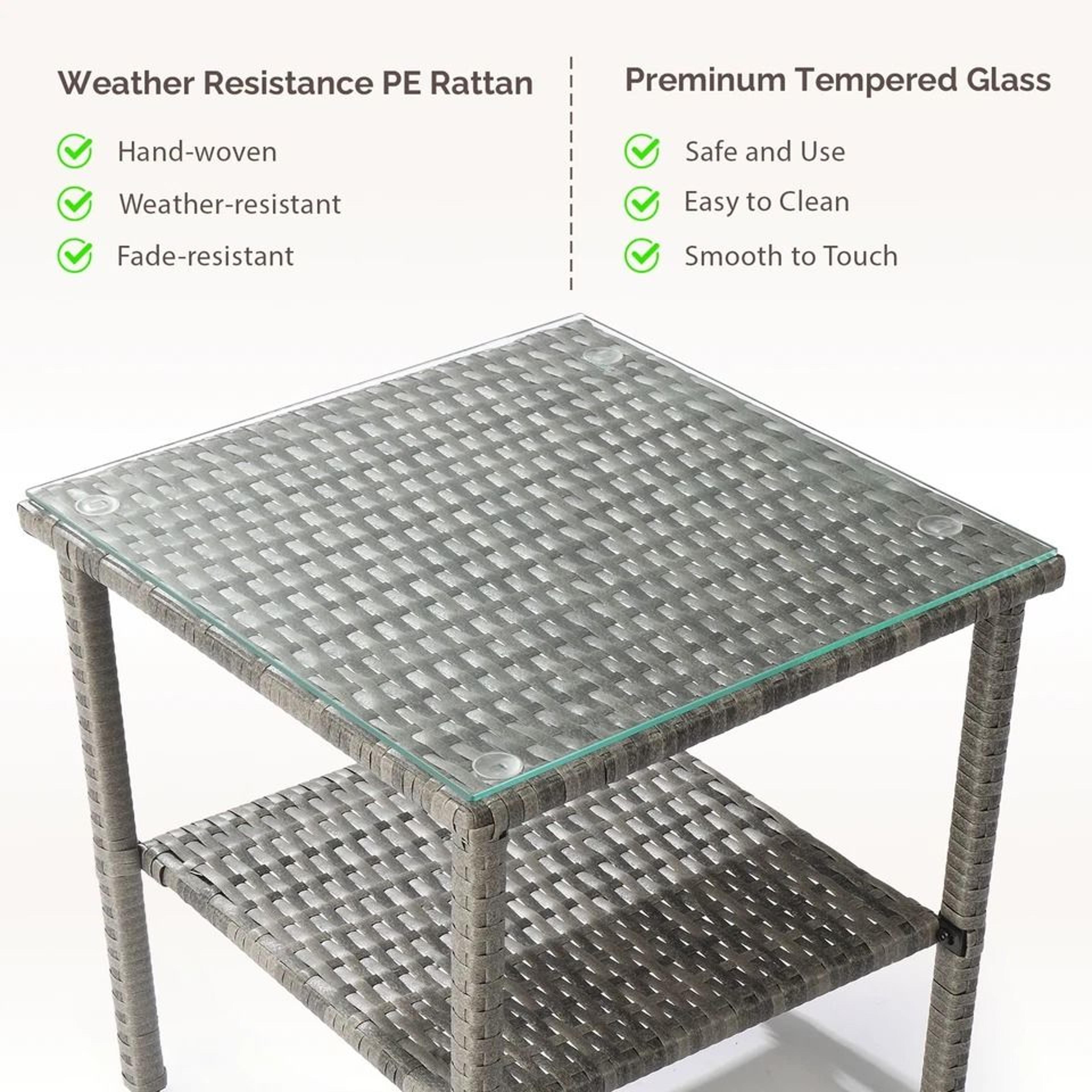 Outdoor Wicker Coffee Table With Glass Top Square Patio End Table For Indoor Outdoor Spaces 3