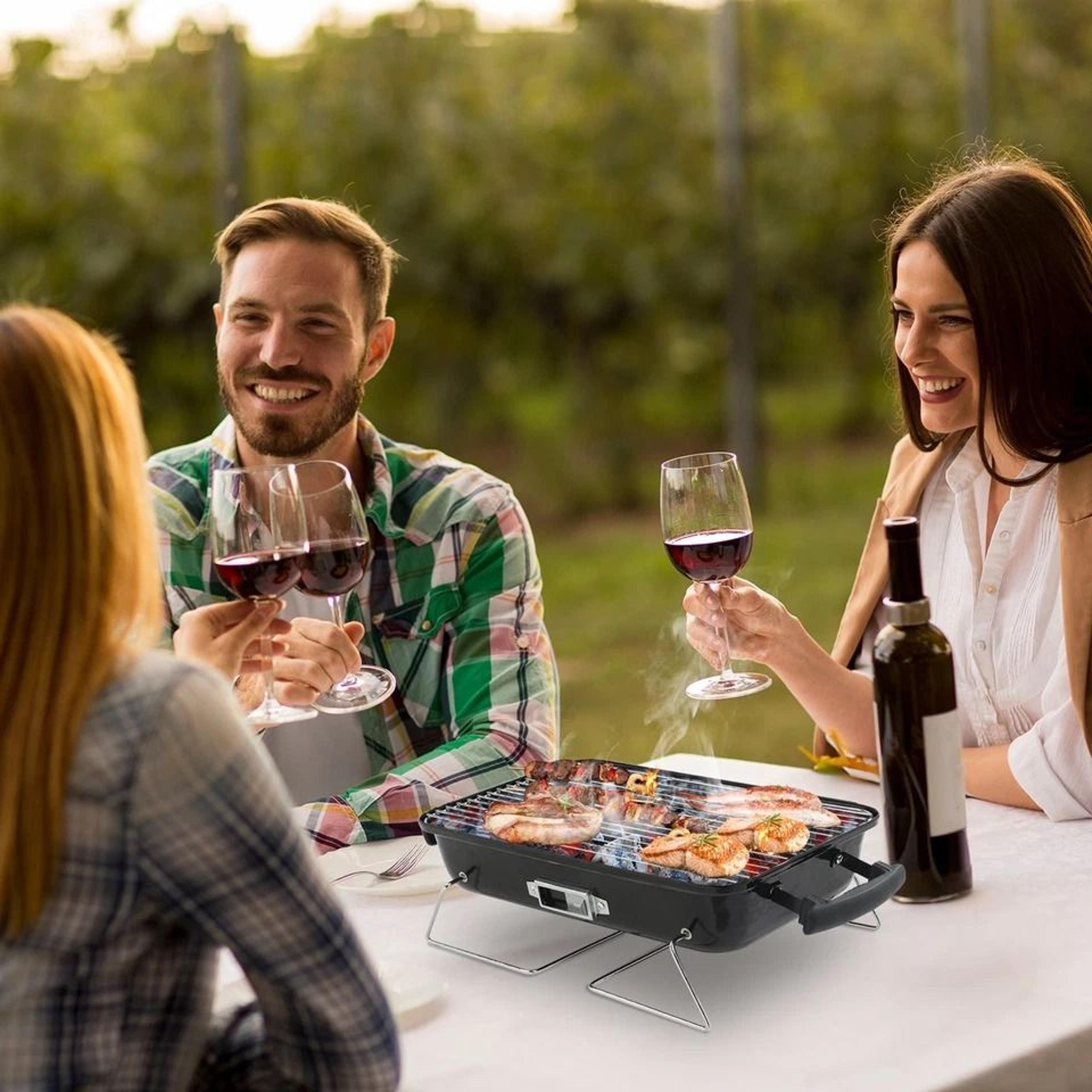 Portable Grill With Lid Thermometer Compact Tabletop BBQ Grill For Camping And Backyard 2