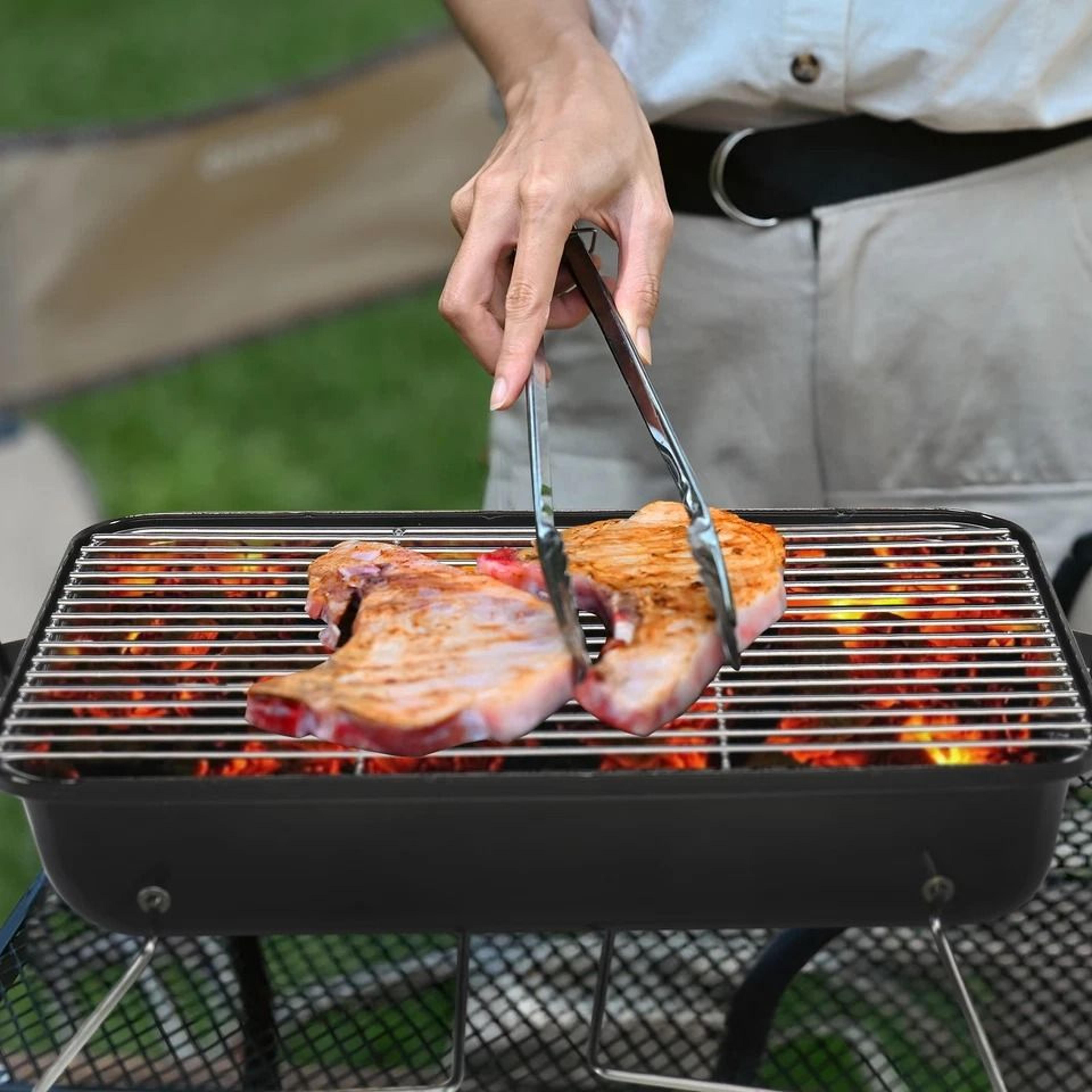 Portable Grill With Lid Thermometer Compact Tabletop BBQ Grill For Camping And Backyard 1