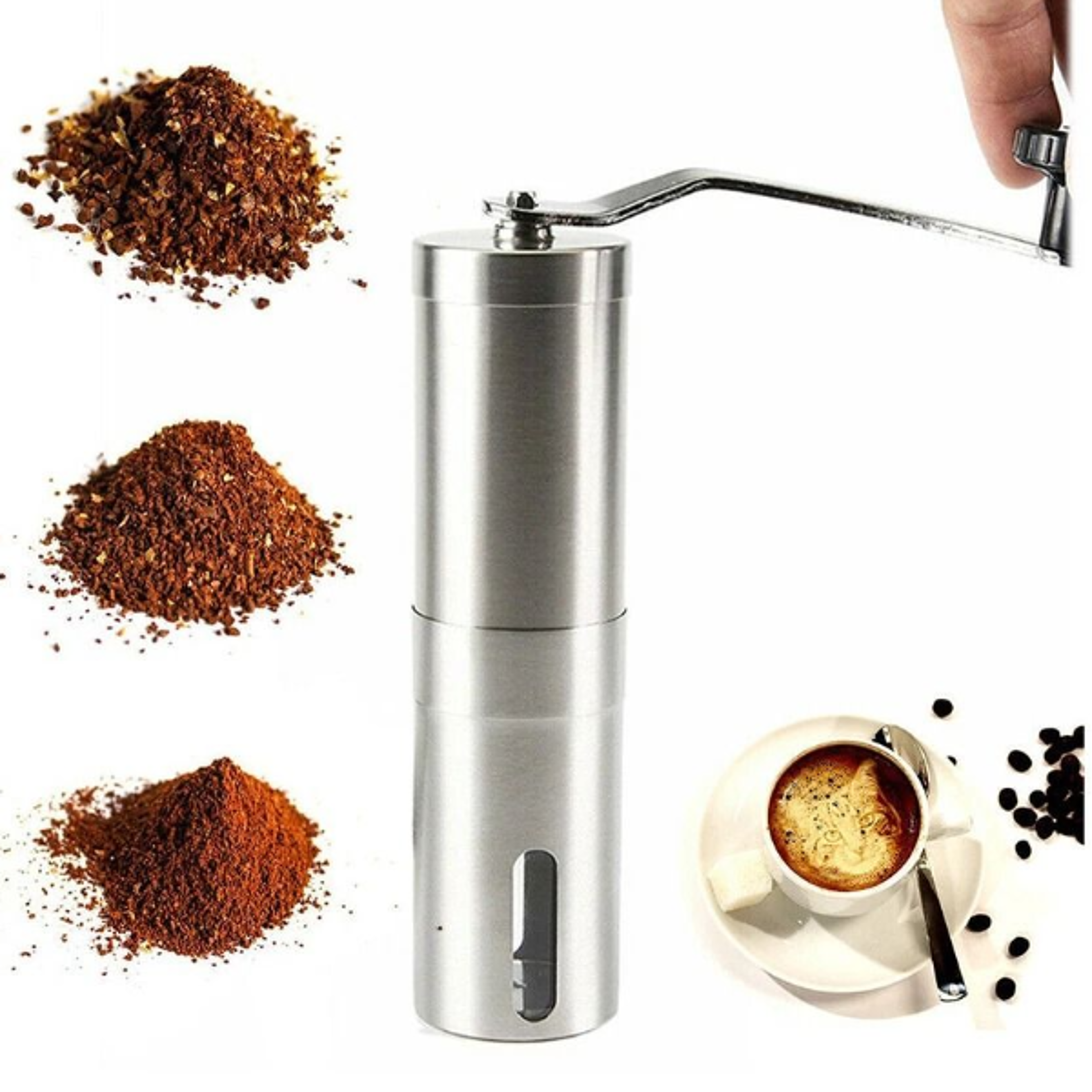 portable stainless steel manual coffee grinder with ceramic burr mill for beans