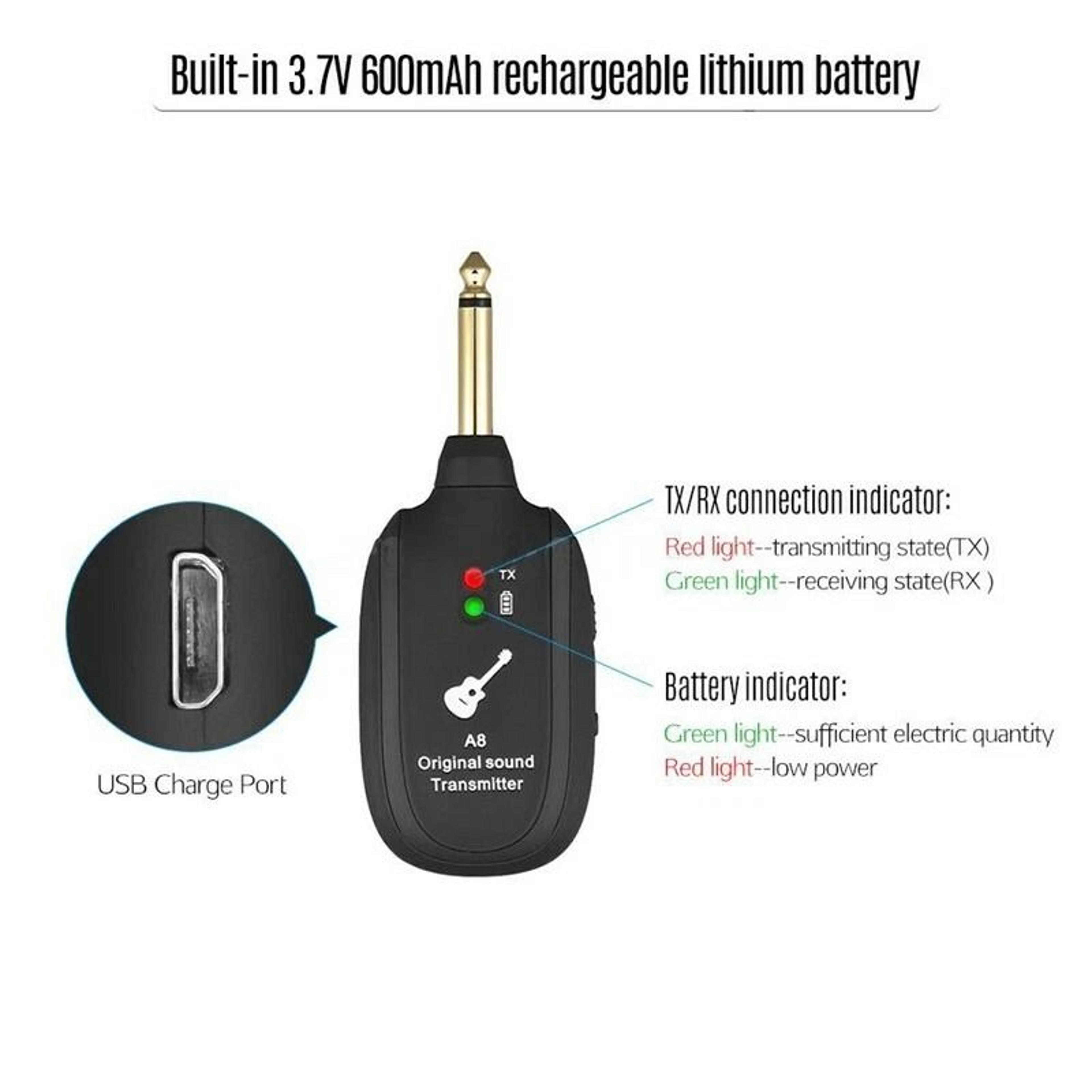 Wireless Guitar System Transmitter  Receiver  BuiltIn Rechargeable 7