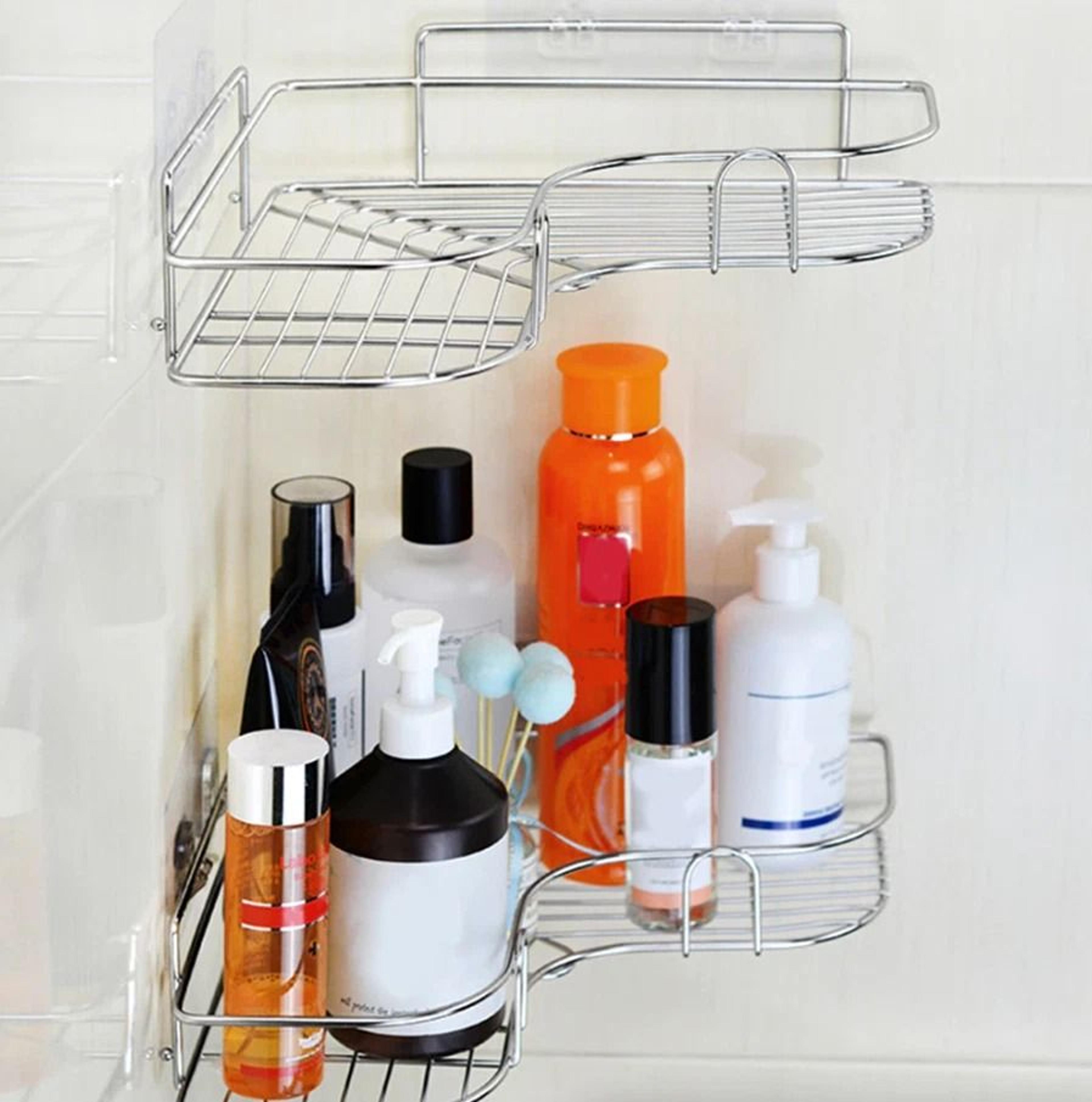 Rustproof Corner Shower Caddy  Triangular Rack Bathroom Storage Shelf Organizer With NoDrill Adhesi 3