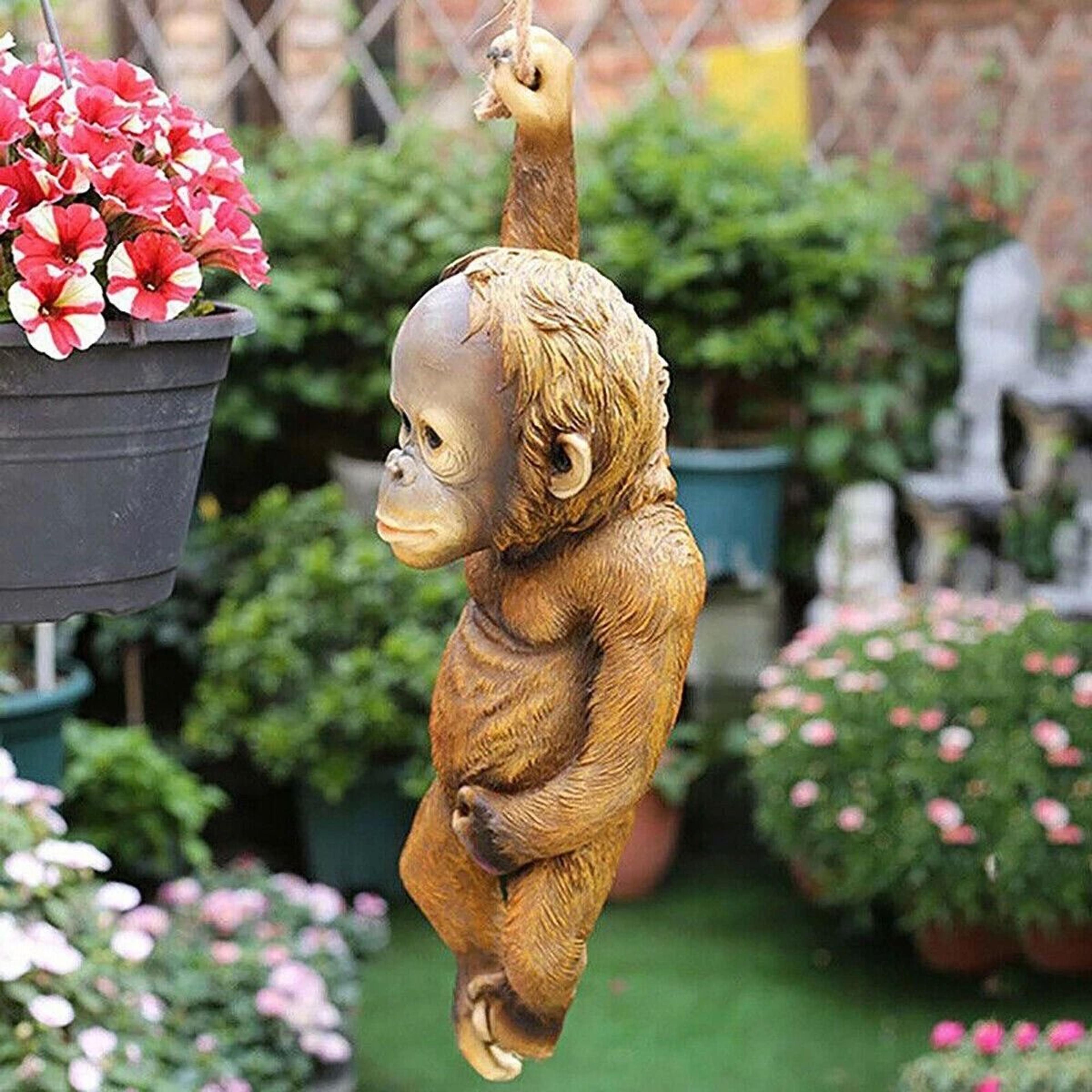 Monkey Chimp Hanging Rope Garden Ornament  Outdoor Resin Statue Sculpture For Lawn  Patio Decor 7