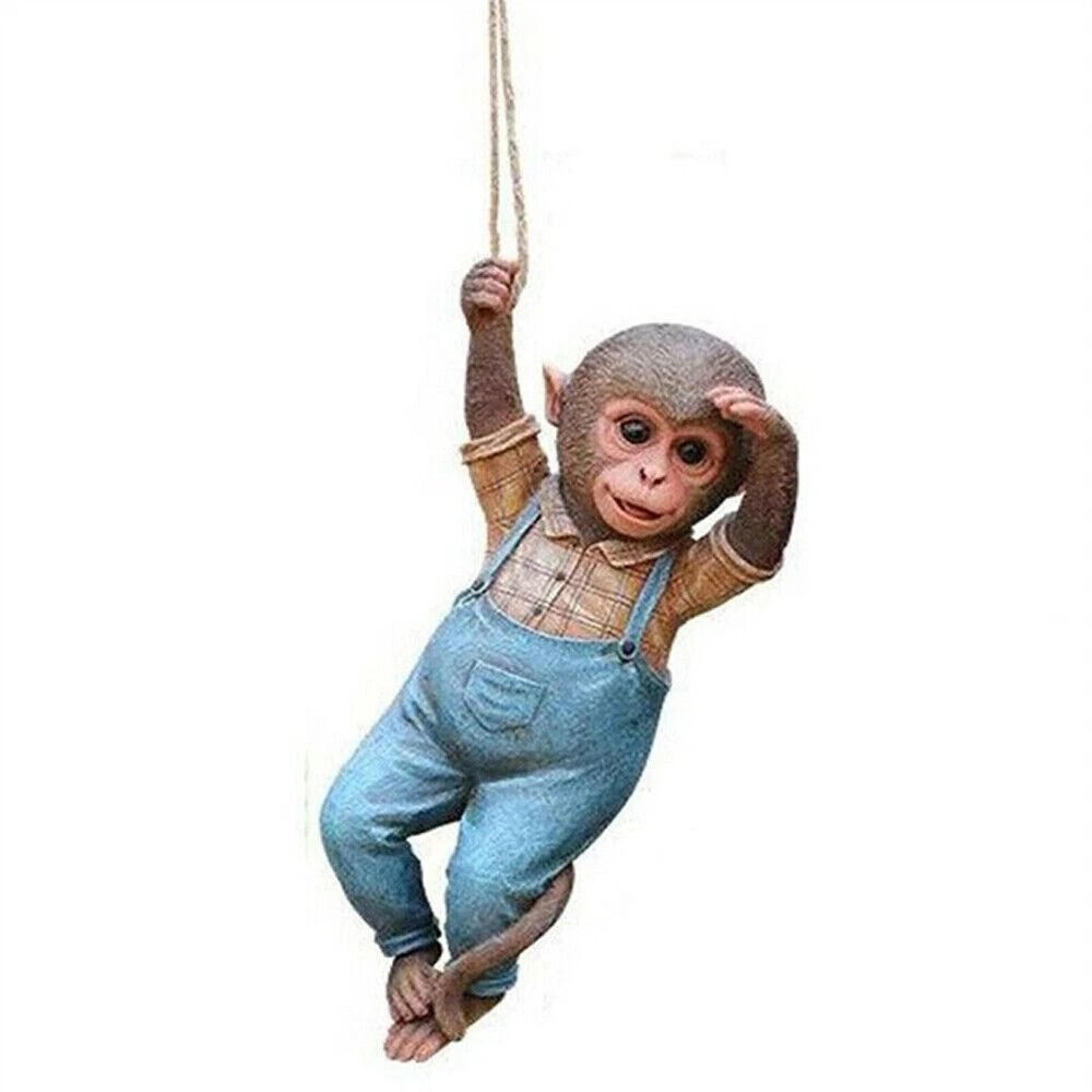 Monkey Chimp Hanging Rope Garden Ornament  Outdoor Resin Statue Sculpture For Lawn  Patio Decor 9