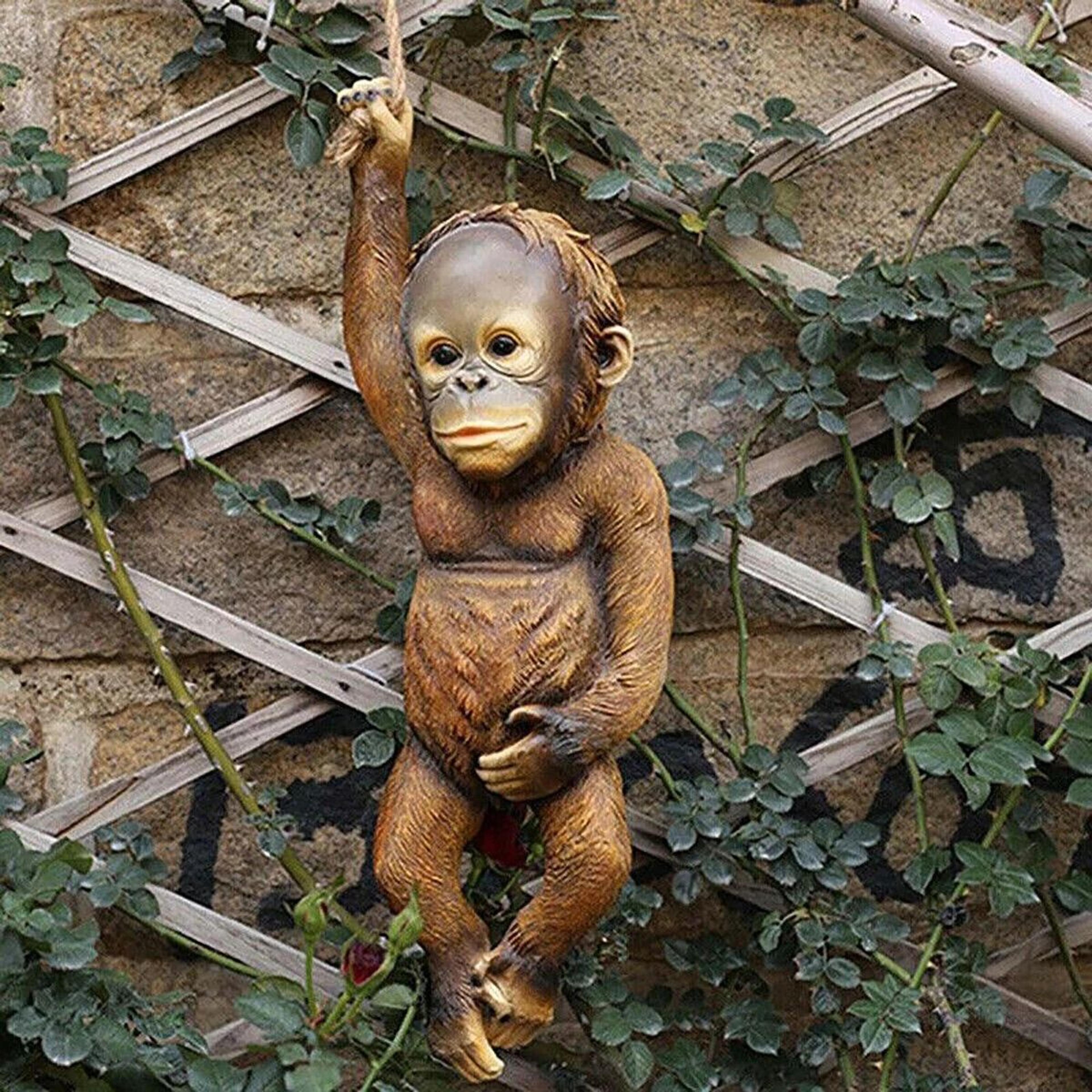 Monkey Chimp Hanging Rope Garden Ornament  Outdoor Resin Statue Sculpture For Lawn  Patio Decor 6