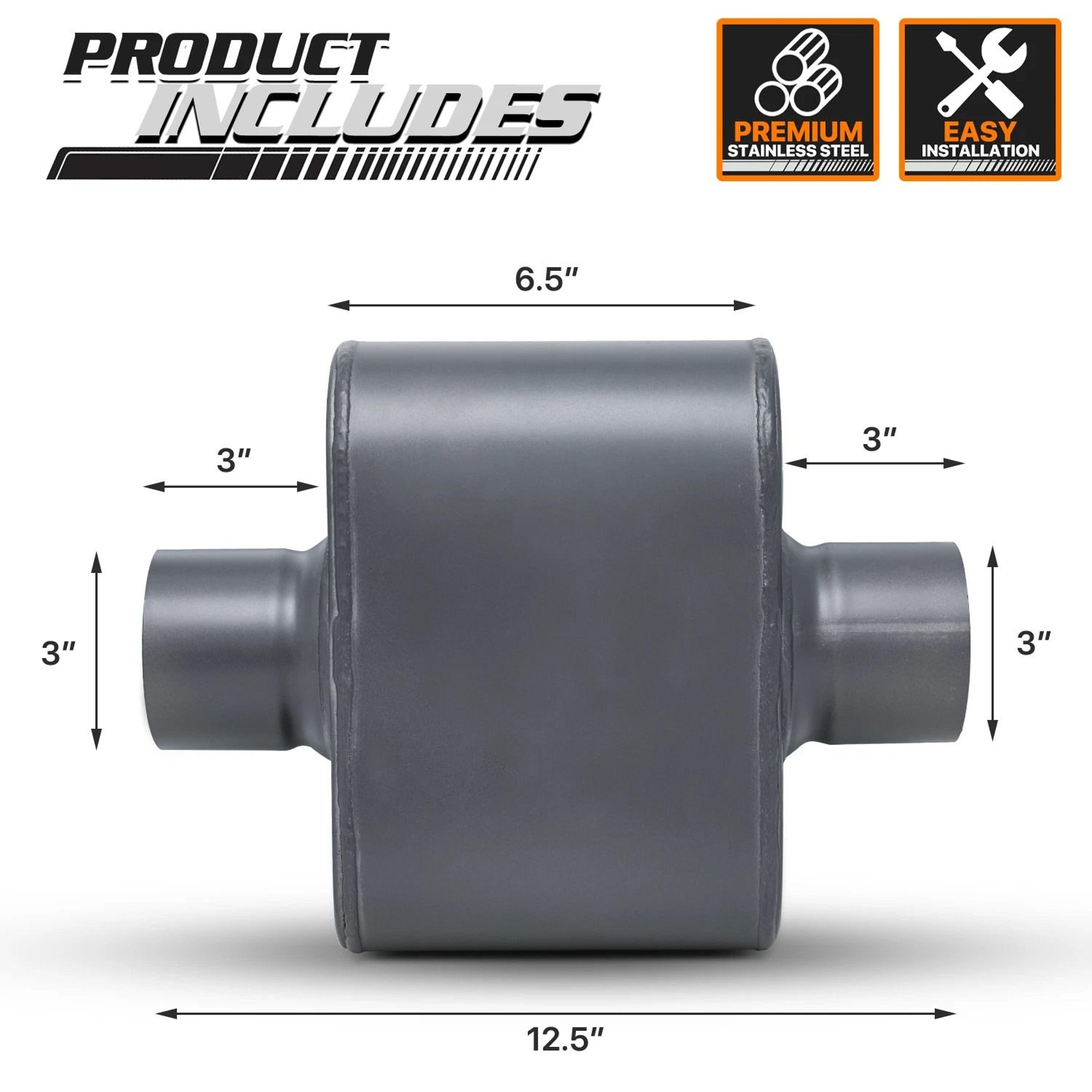 HighPerformance Stainless Steel Single Chamber Exhaust Muffler  Universal Fit 5