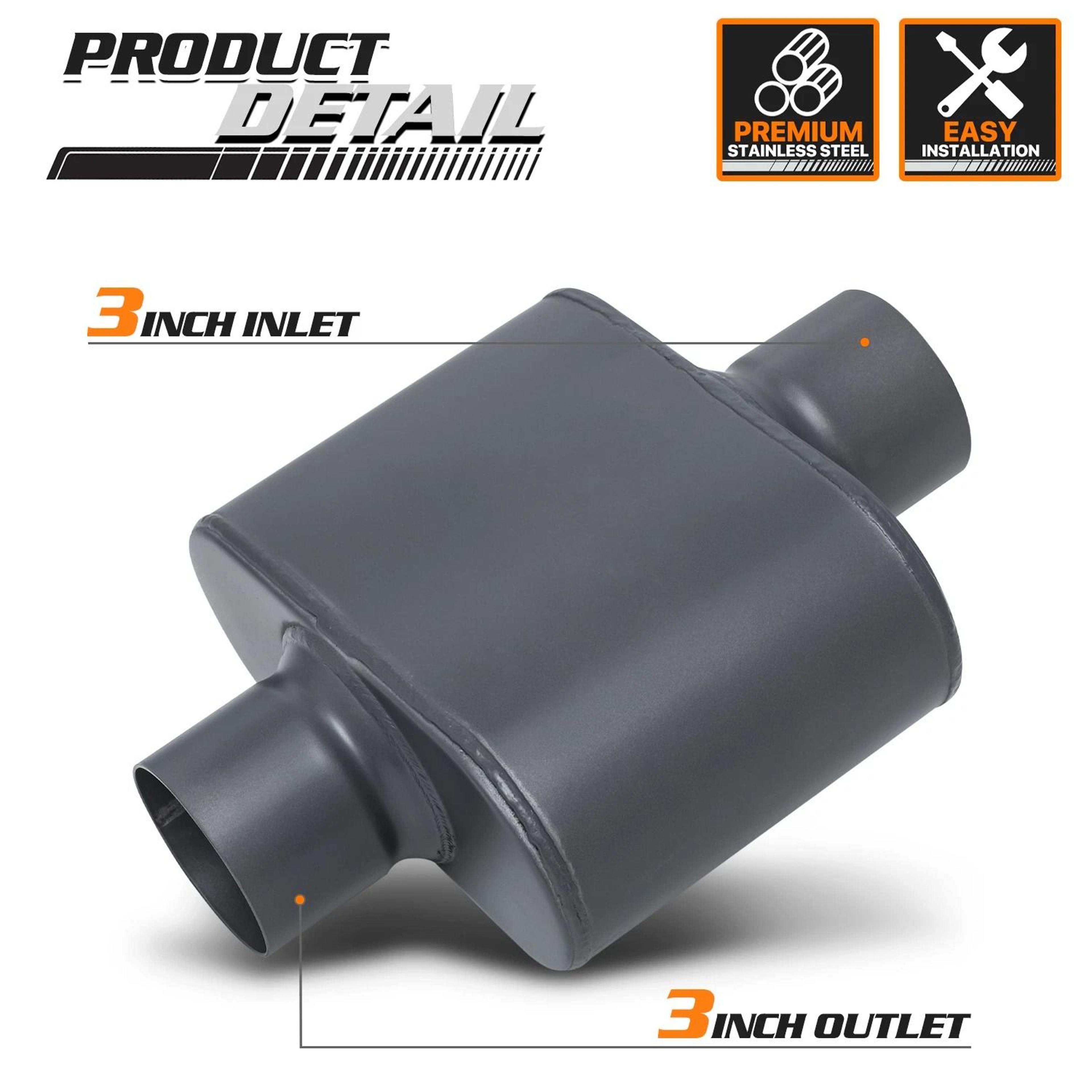 HighPerformance Stainless Steel Single Chamber Exhaust Muffler  Universal Fit 6