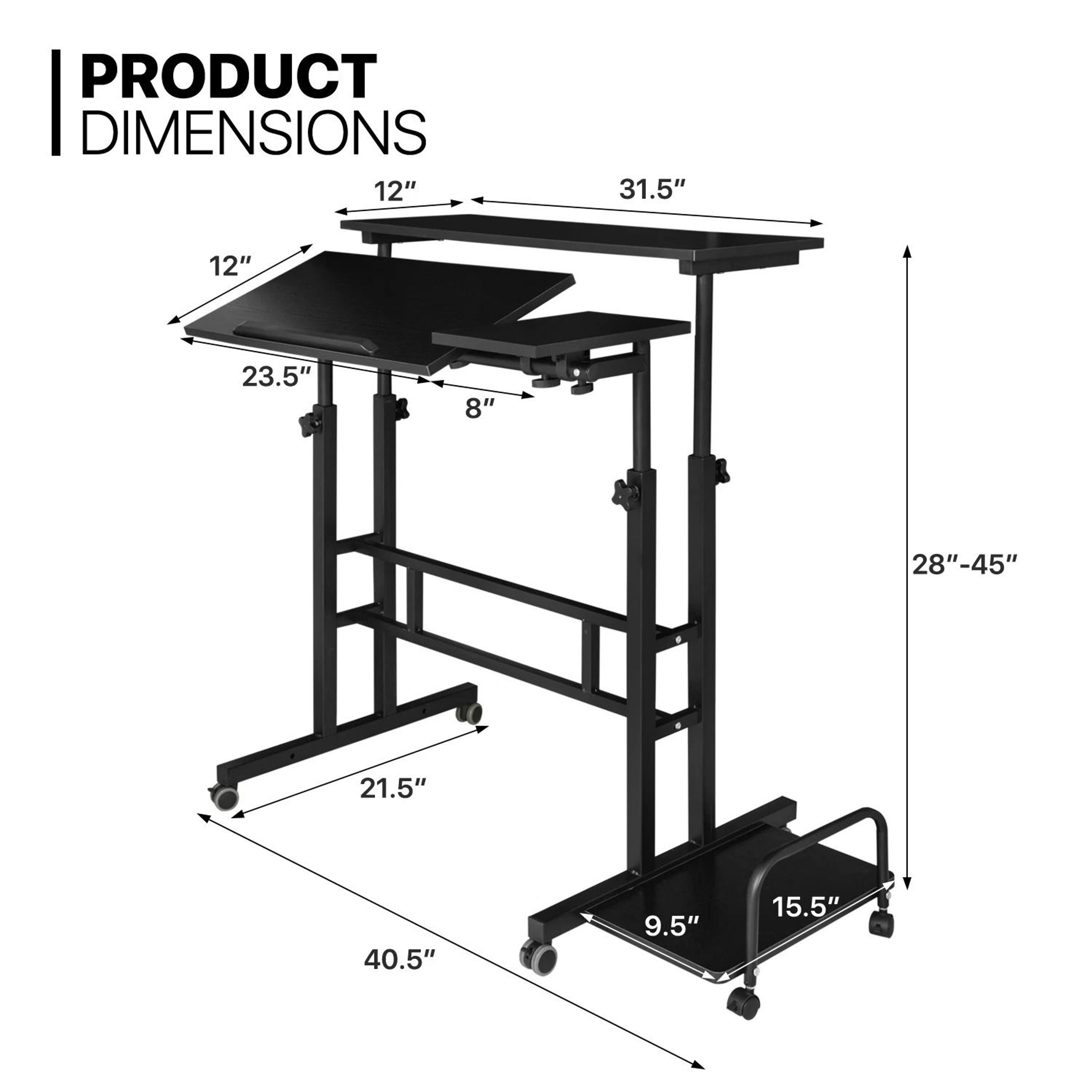Rolling Adjustable Height Laptop Desk With Mouse Tray And CPU Stand  Portable Workstation PC Table 9
