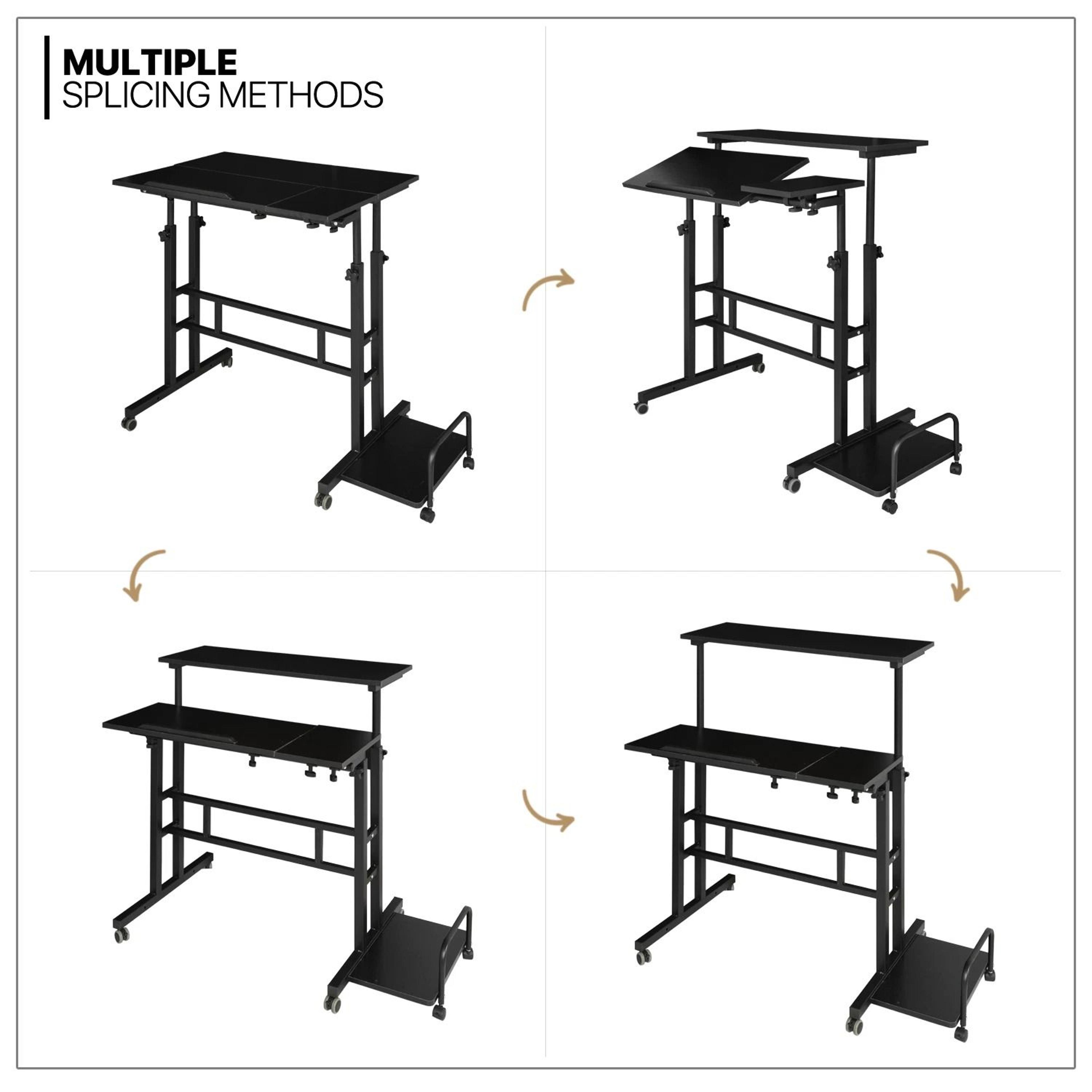 Rolling Adjustable Height Laptop Desk With Mouse Tray And CPU Stand  Portable Workstation PC Table 3