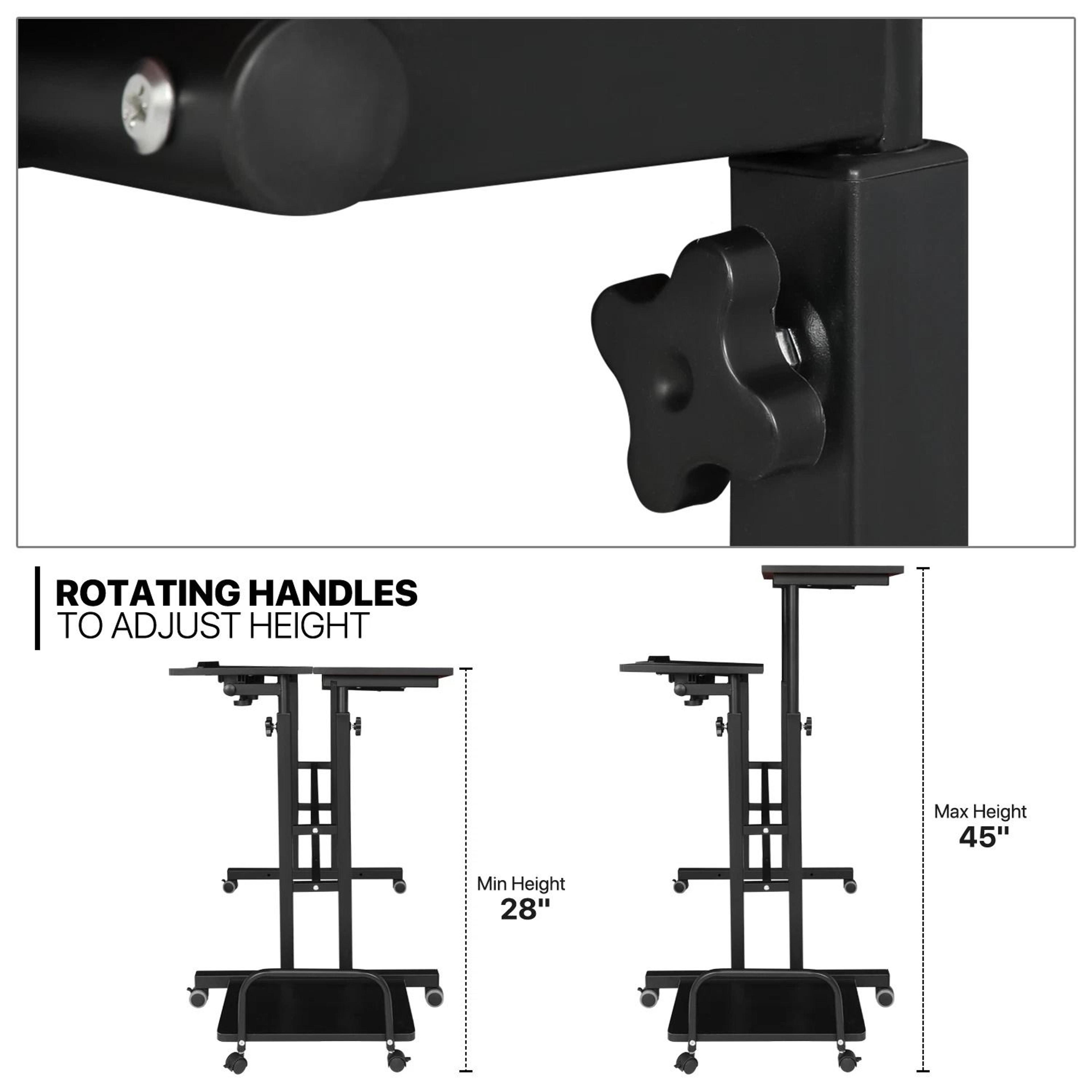 Rolling Adjustable Height Laptop Desk With Mouse Tray And CPU Stand  Portable Workstation PC Table 8