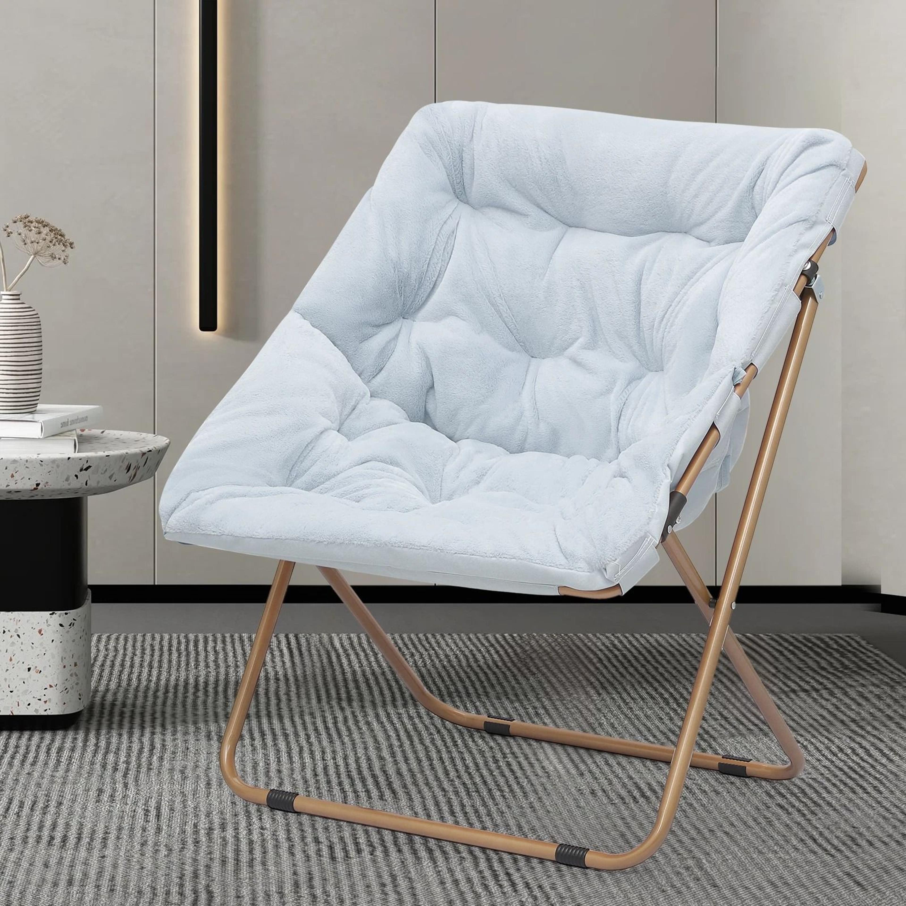 cozy foldable saucer chair with faux fur upholstery – oversized moon lounge seat
