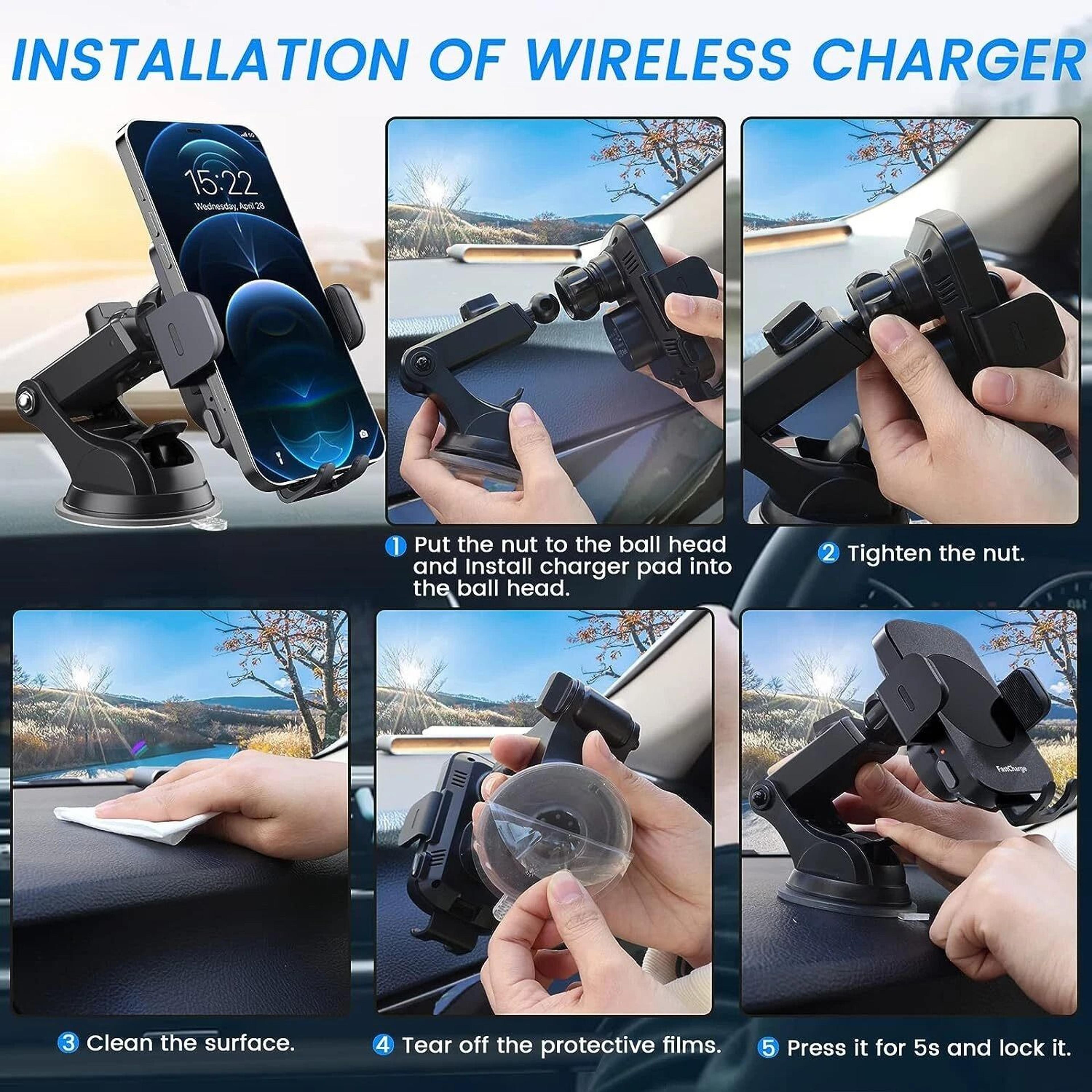 Wireless Car Charger With Magnetic Holder  Fast Charging For Dashboard  AirVent 1