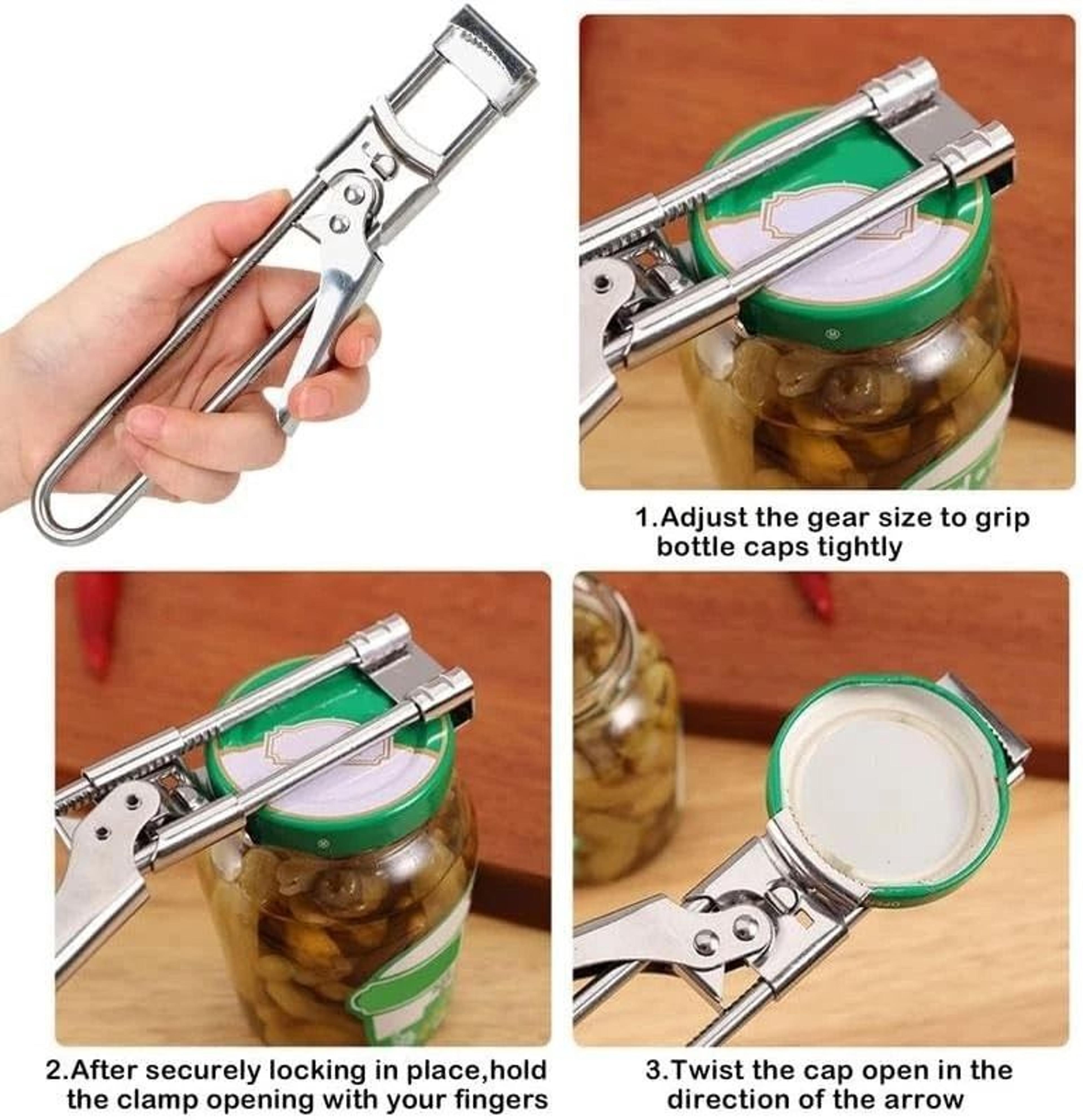 Stainless Steel Adjustable Can Opener  Multifunctional Jar Lid Gripper Tool 3