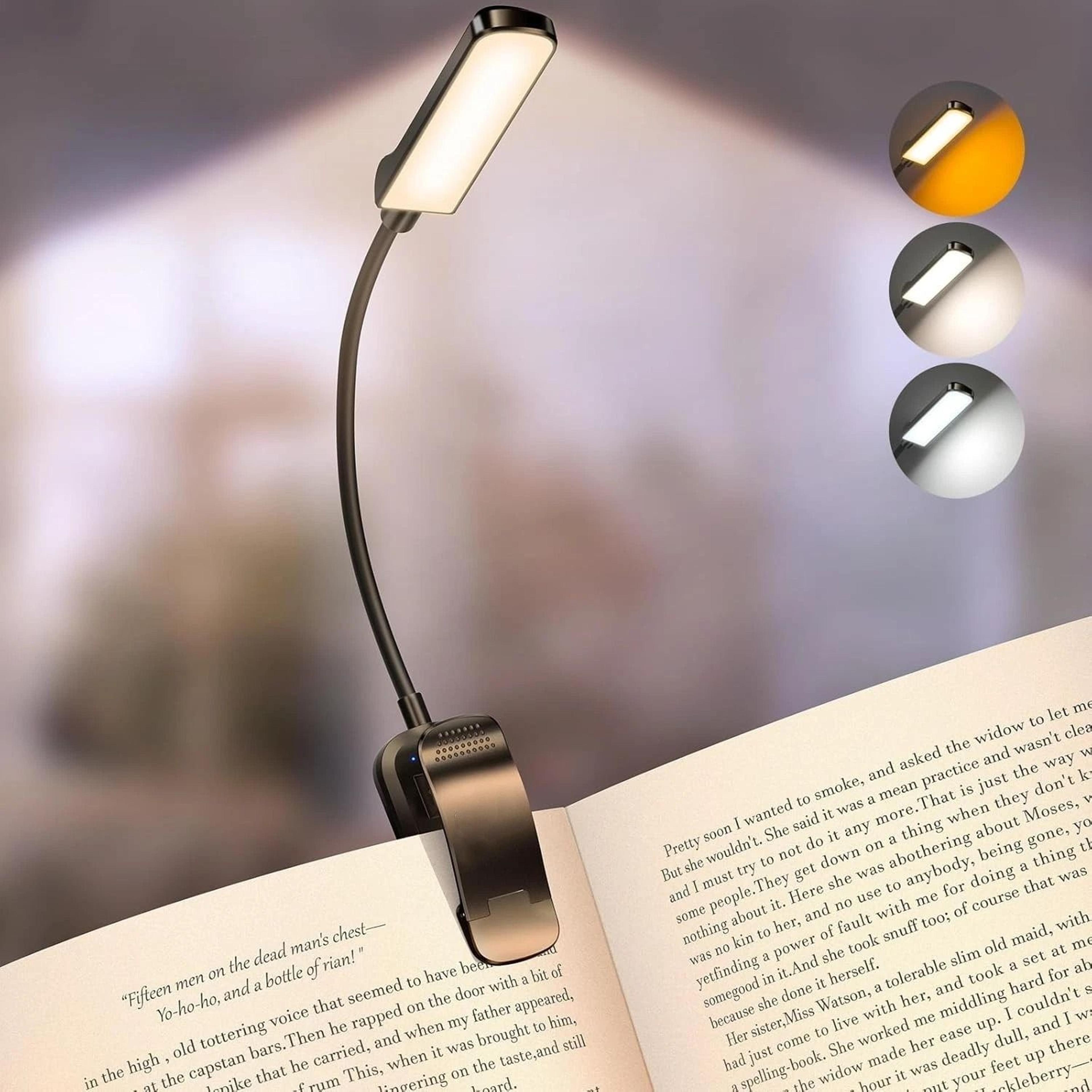 rechargeable clip-on book light – dimmable for eye care, portable & convenient