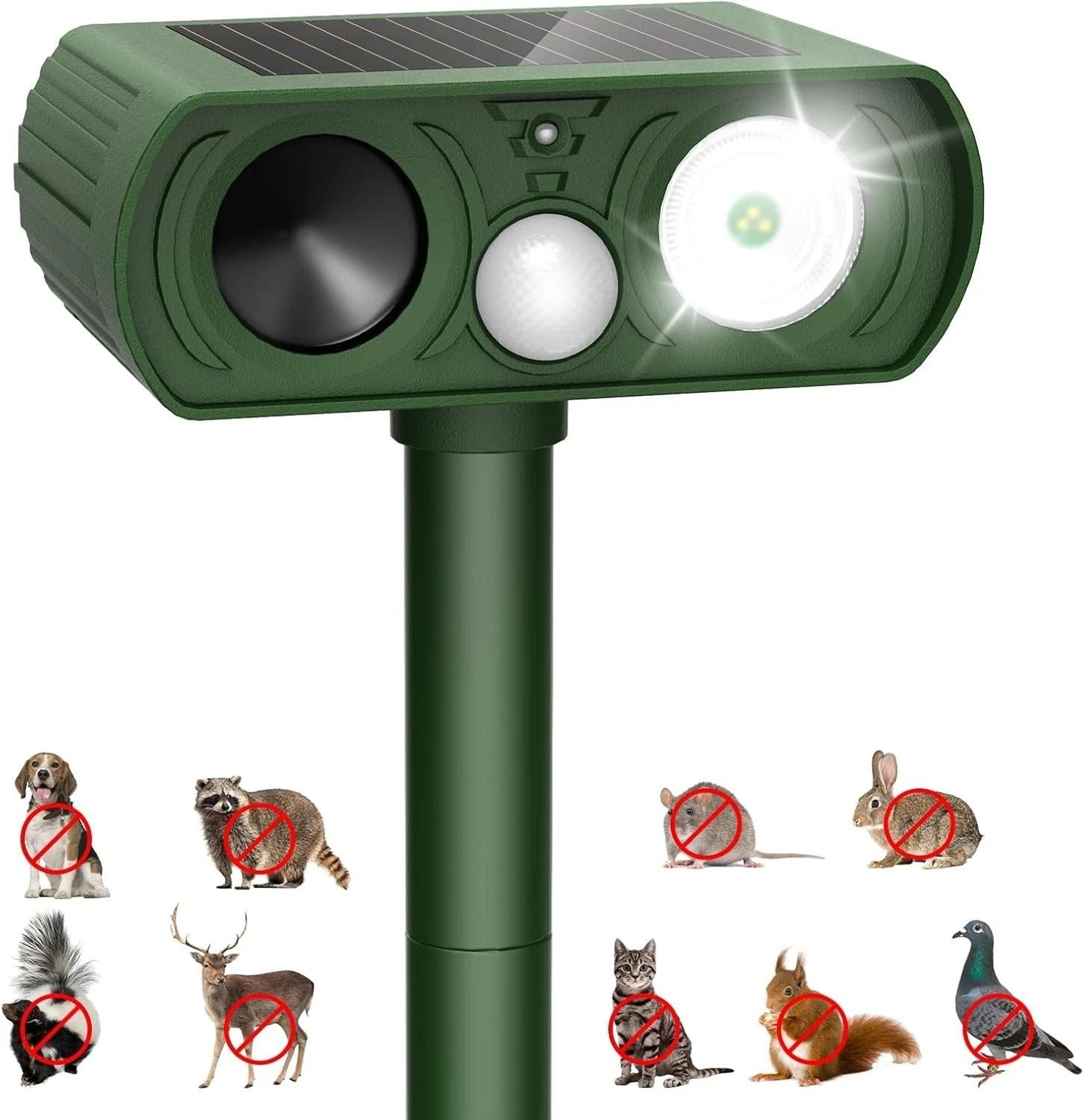solar ultrasonic animal repeller for dogs, cats, squirrels