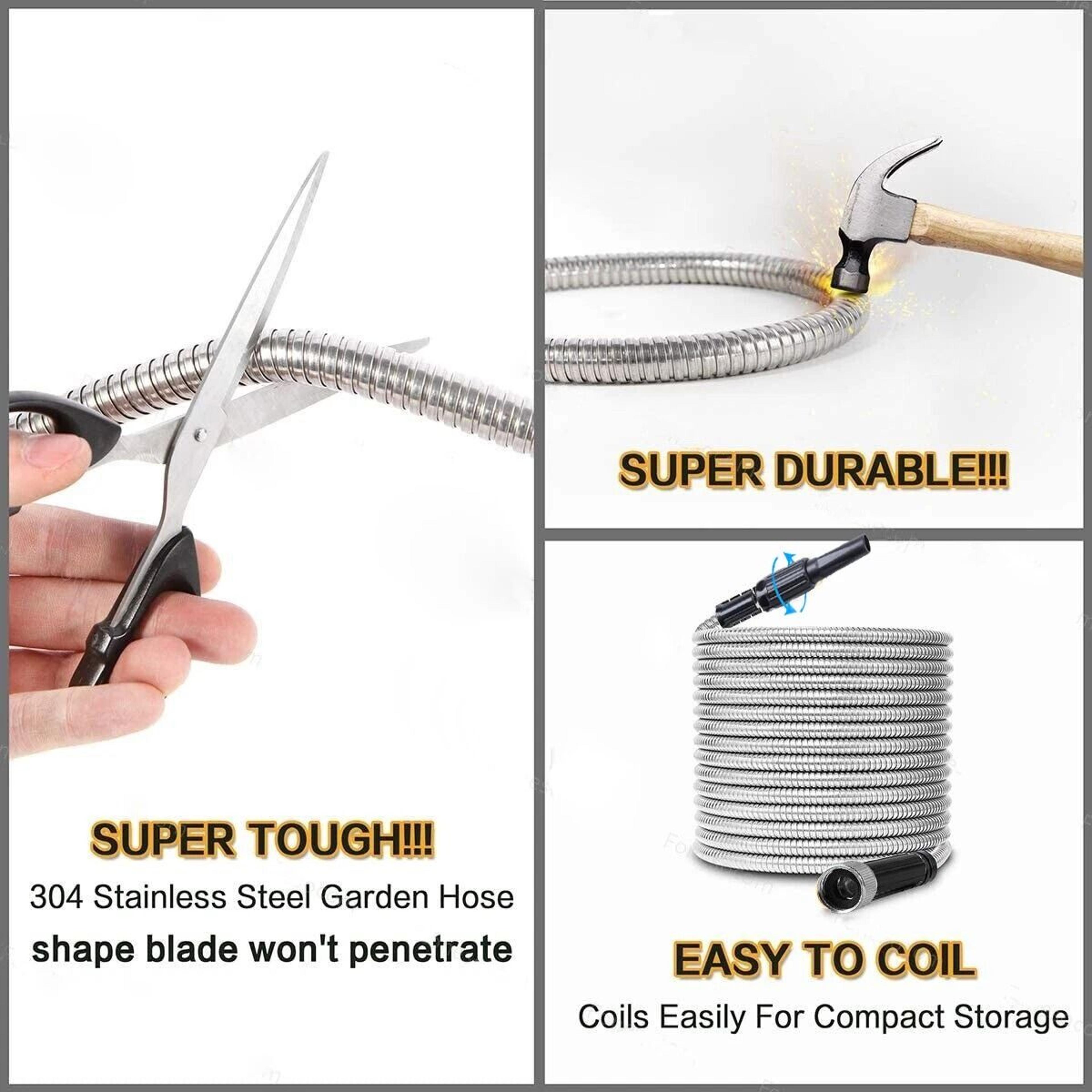 Stainless Steel Metal Garden Water Hose  Kink Proof Flexible Heavy Duty For Lawn And Garden 6