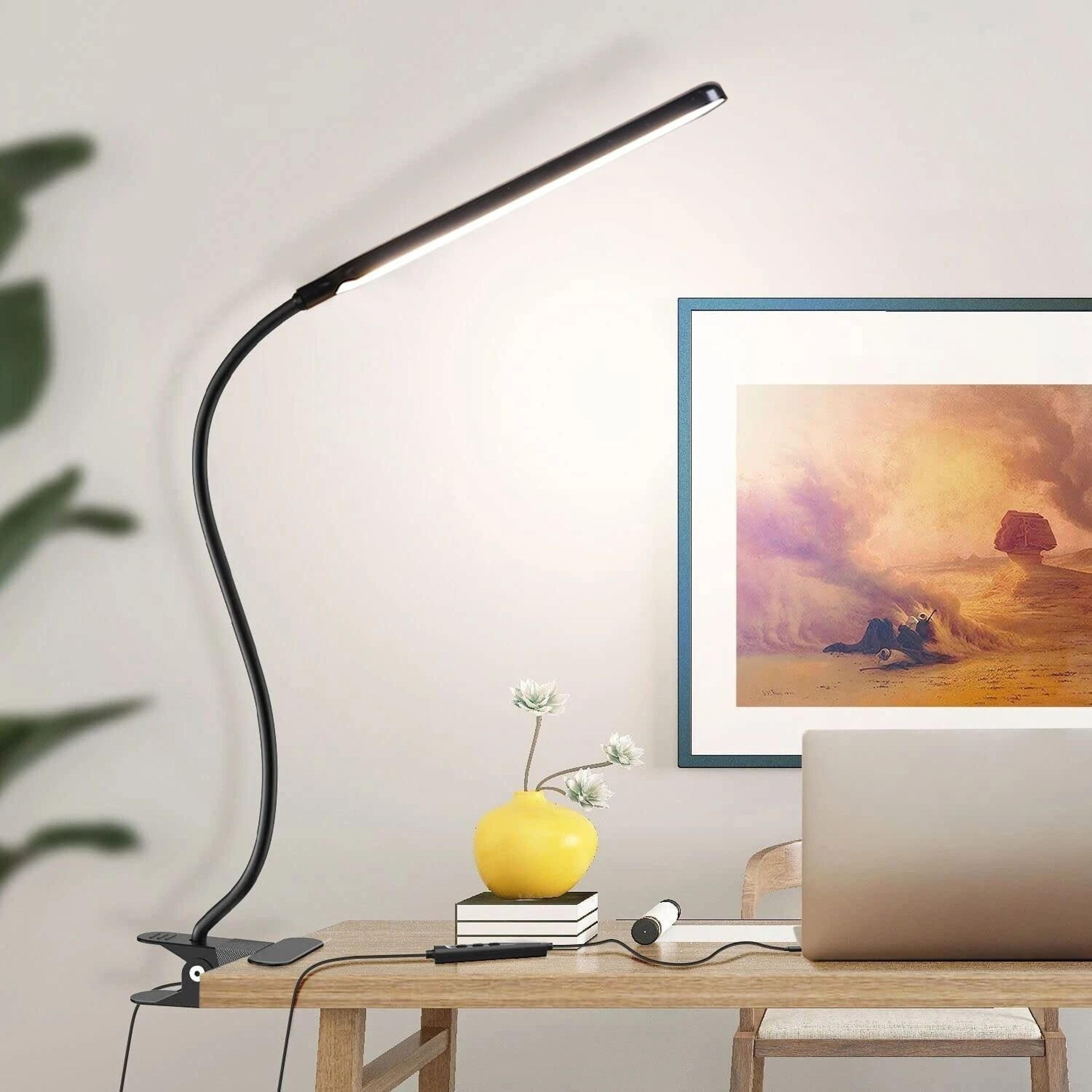 led desk lamp with adjustable neck clamp, eye-caring reading light – perfect for work & study