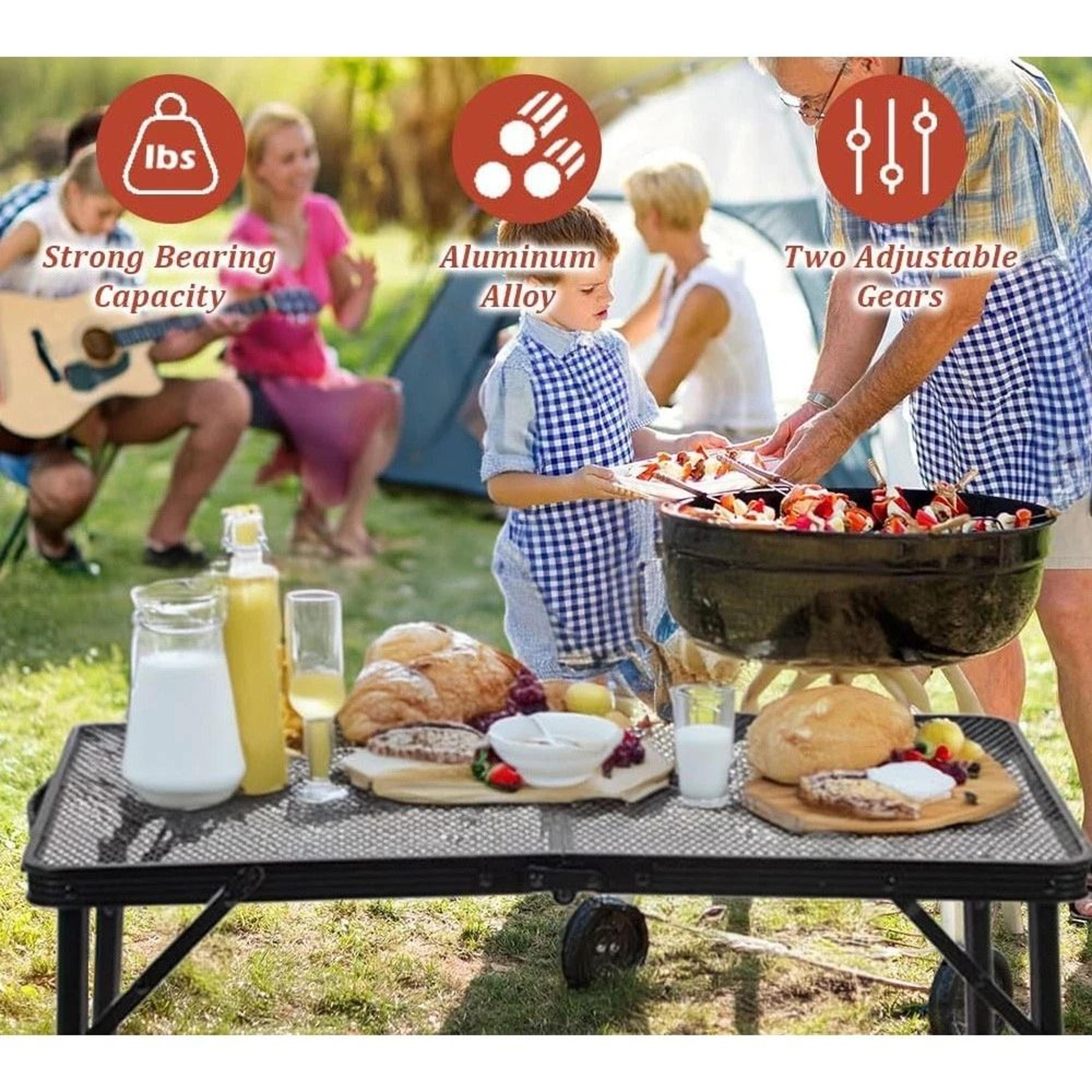 Adjustable Height Foldable Camping Table With Mesh Desktop  Perfect For BBQs And Outdoor Adventures 1