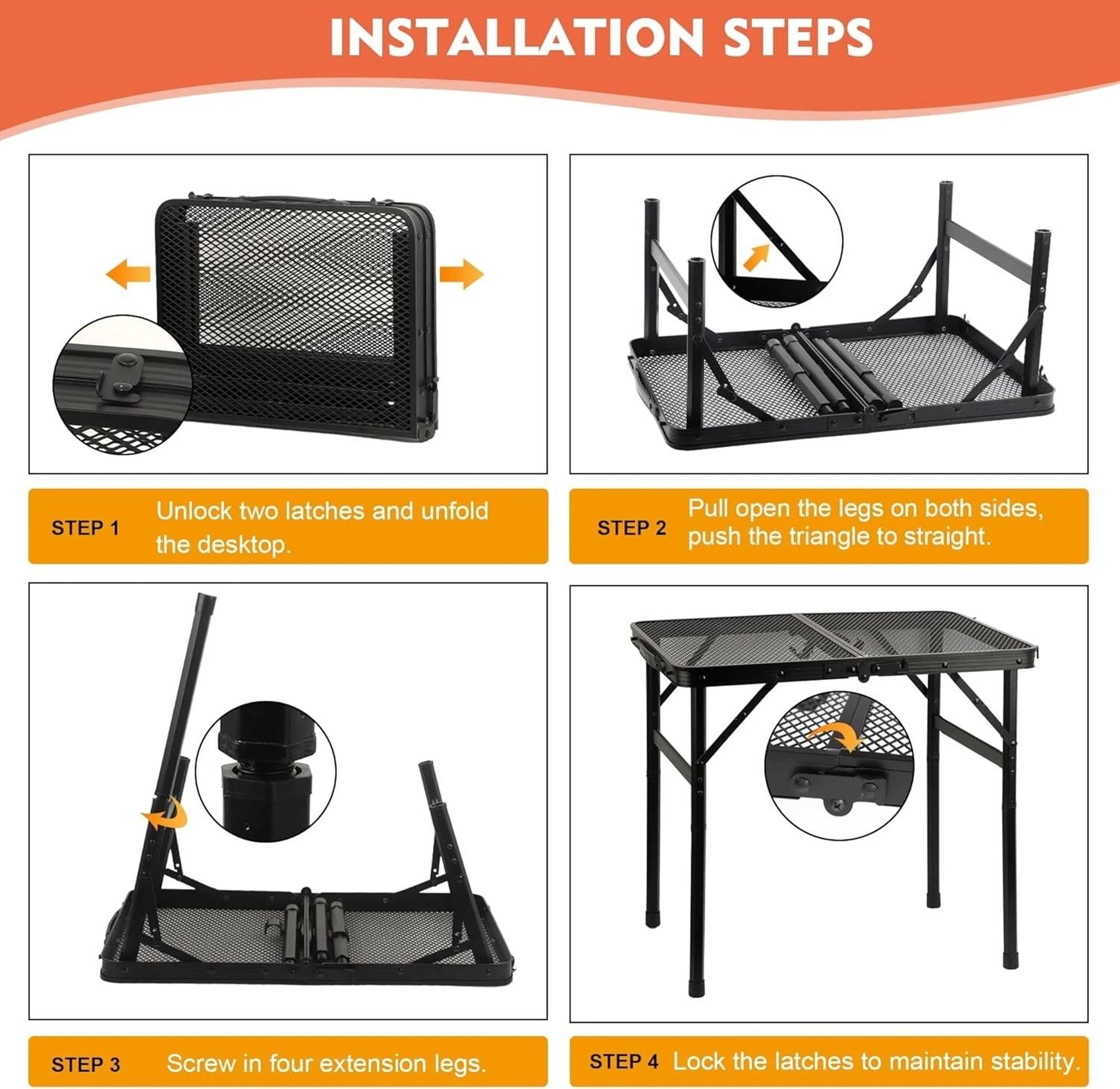 Adjustable Height Foldable Camping Table With Mesh Desktop  Perfect For BBQs And Outdoor Adventures 4