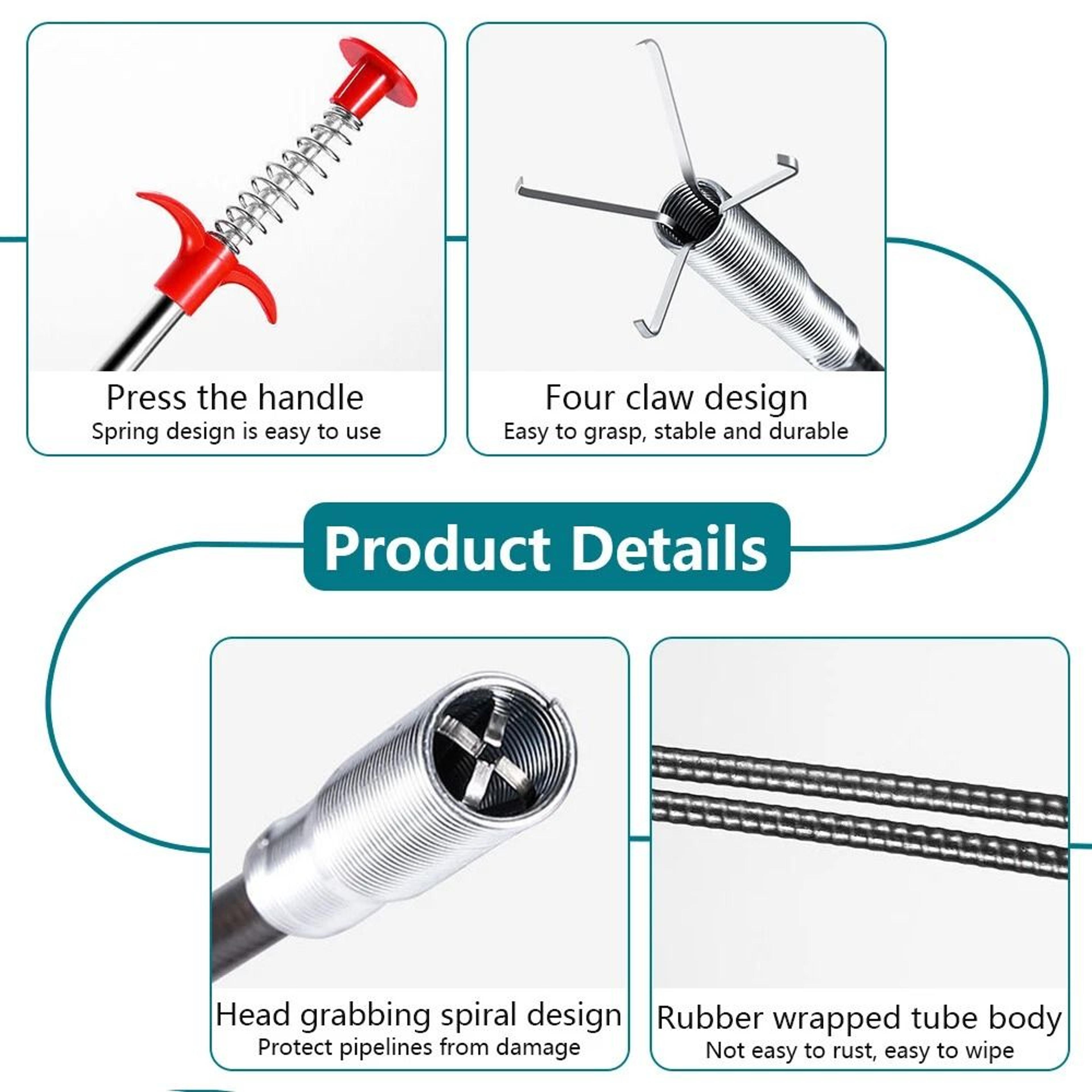 Manual Drain Snake  Clog Remover For Sinks Drains Toilets And Pipes  Metal Tool 10