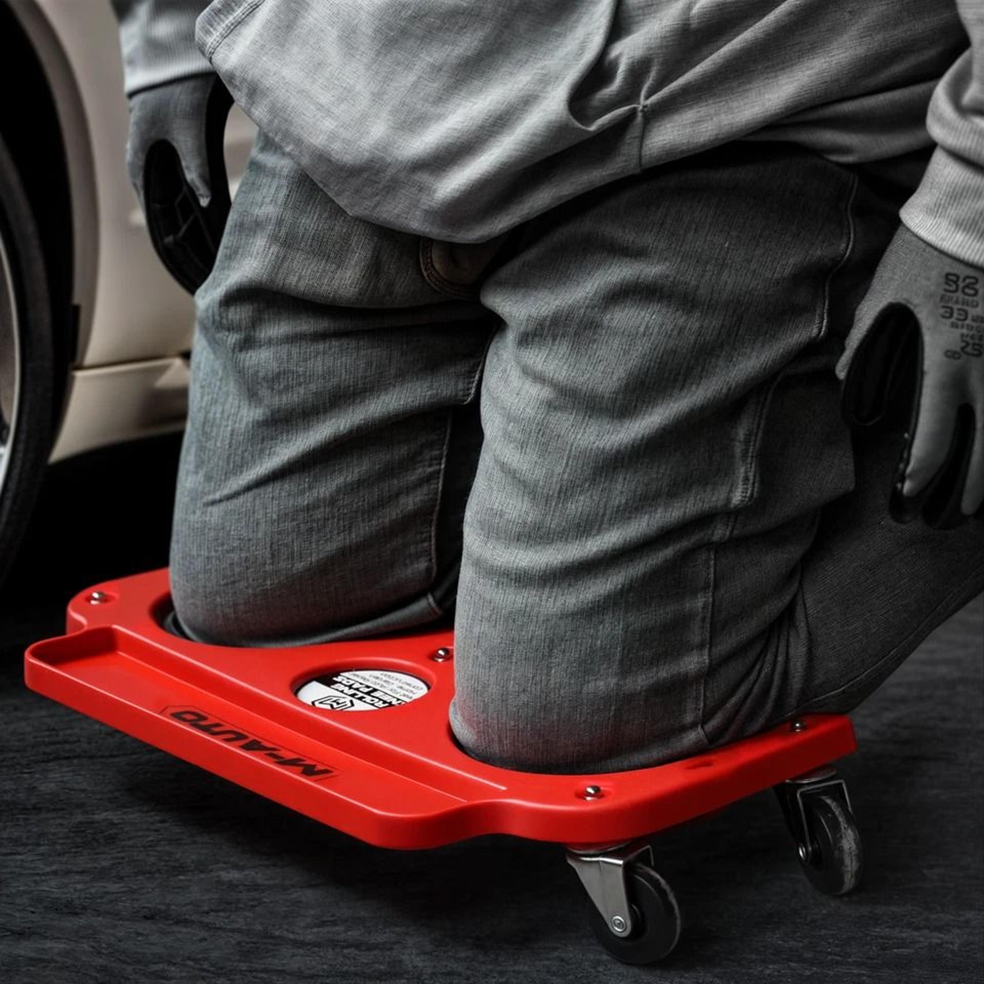mechanic knee protection dolly for automotive repair – rolling upholstered creeper for comfort & mobility